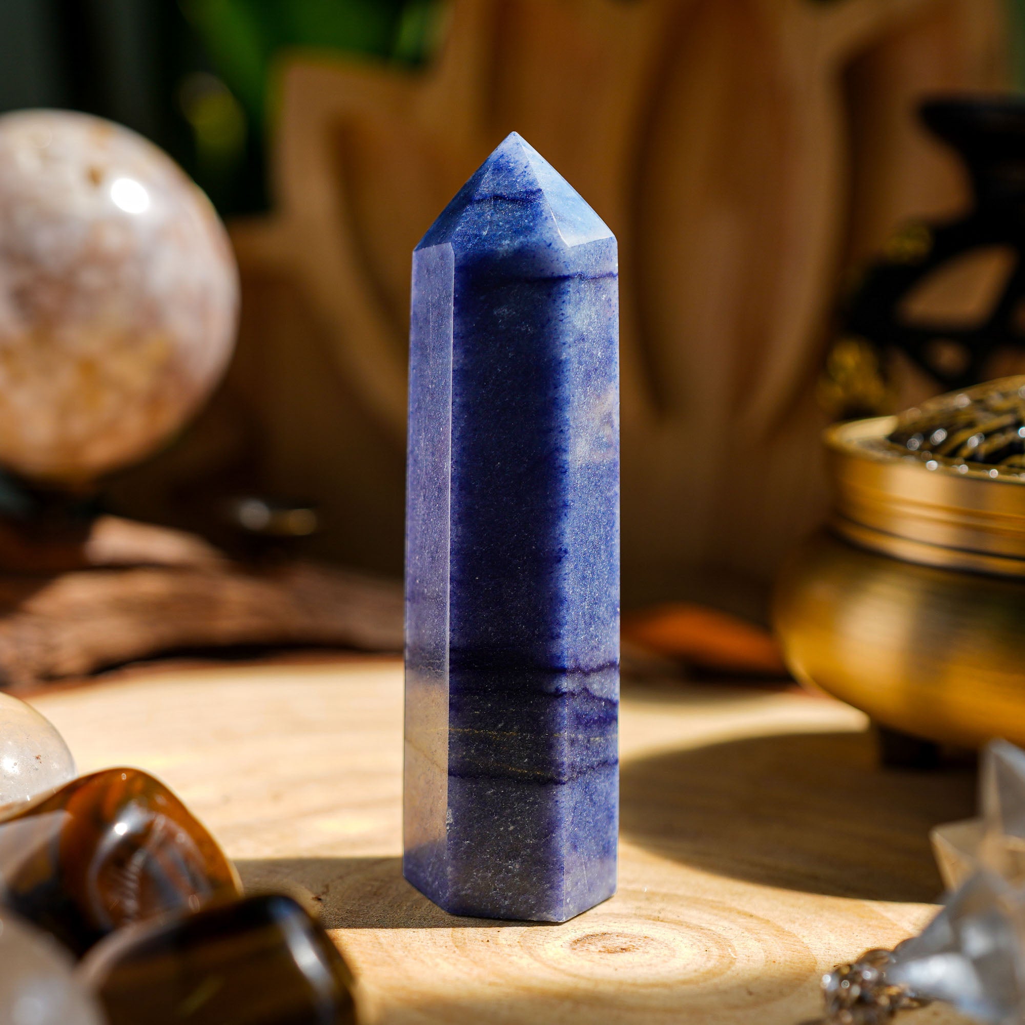 Blue Aventurine Point-helmsman crystal-healing energy crystal