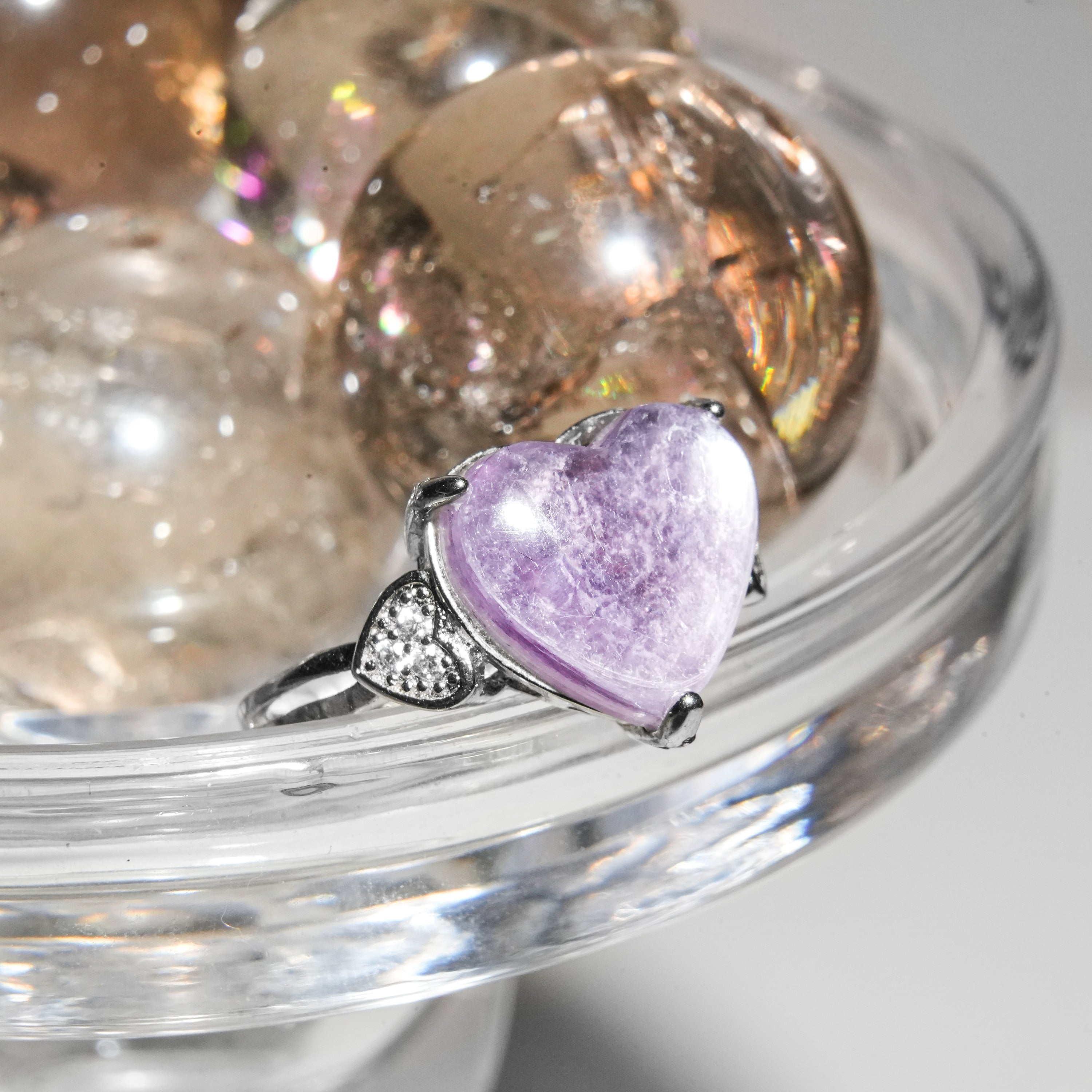 Gem Lepidolite Heart Ring-Helmsman Crystal