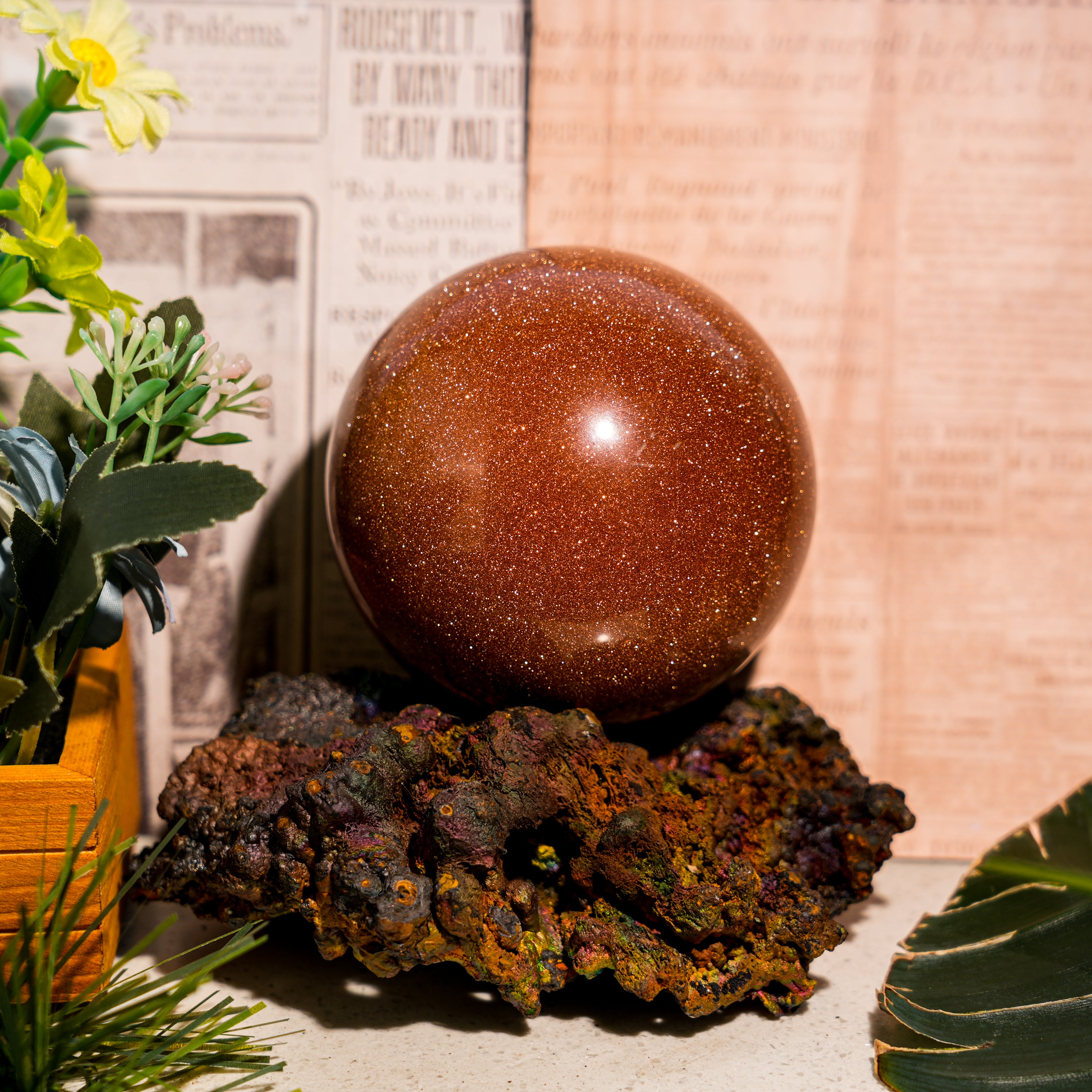 Gold Sandstone Sphere-Helmsman Crystal