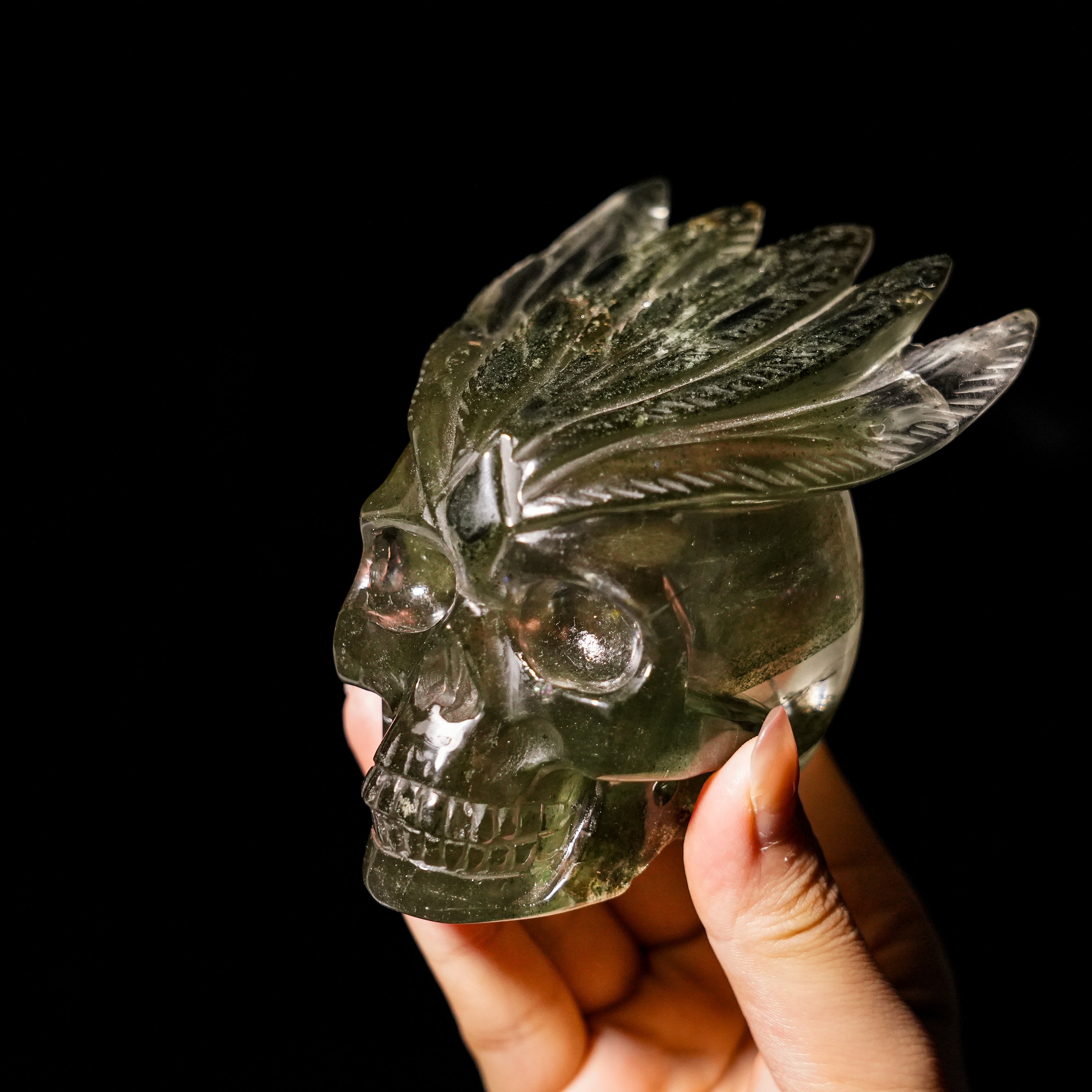 Green Phantom Quartz Skull-Helmsman Crystal