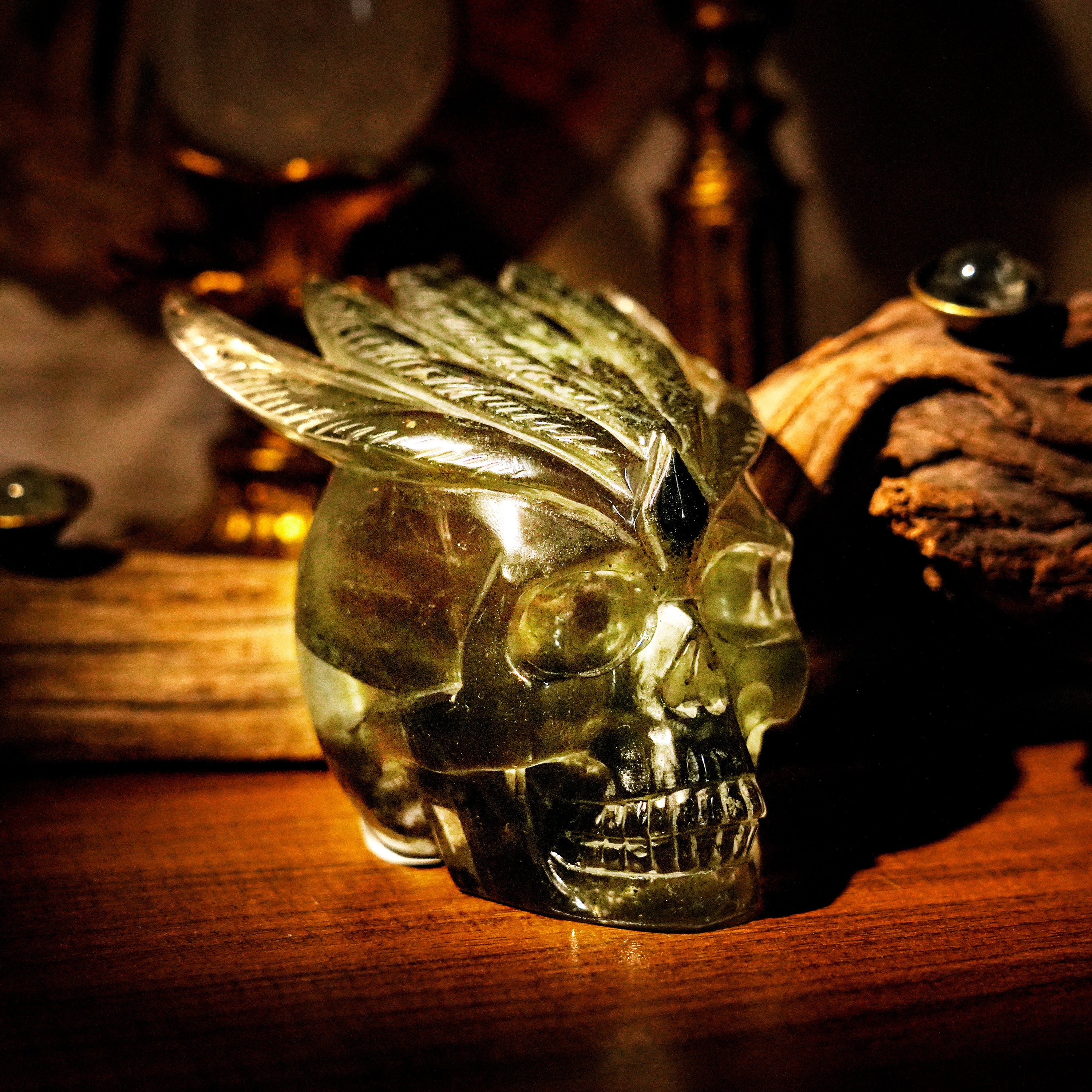 Green Phantom Quartz Skull-Helmsman Crystal