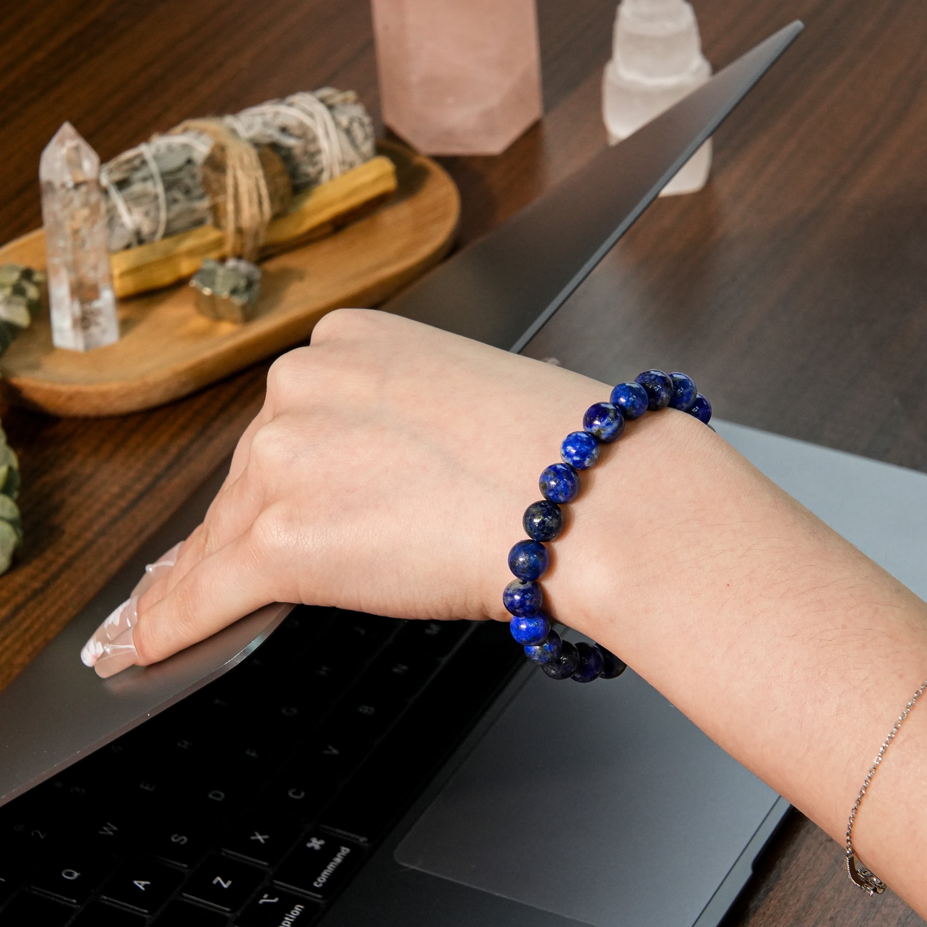 Lapis Lazuli Beaded Bracelet-Helmsman Crystal