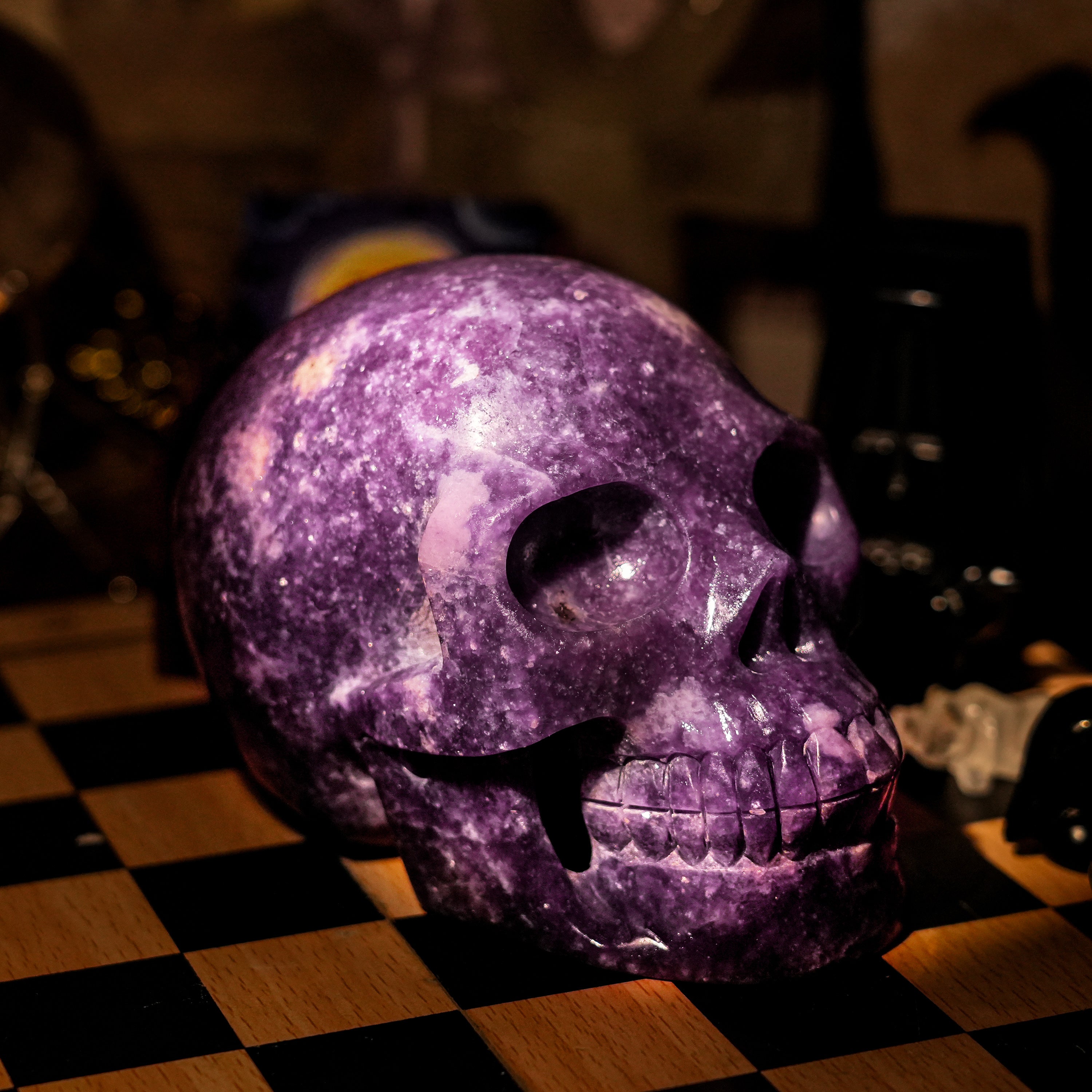 Lepidolite Skull-Helmsman Crystal