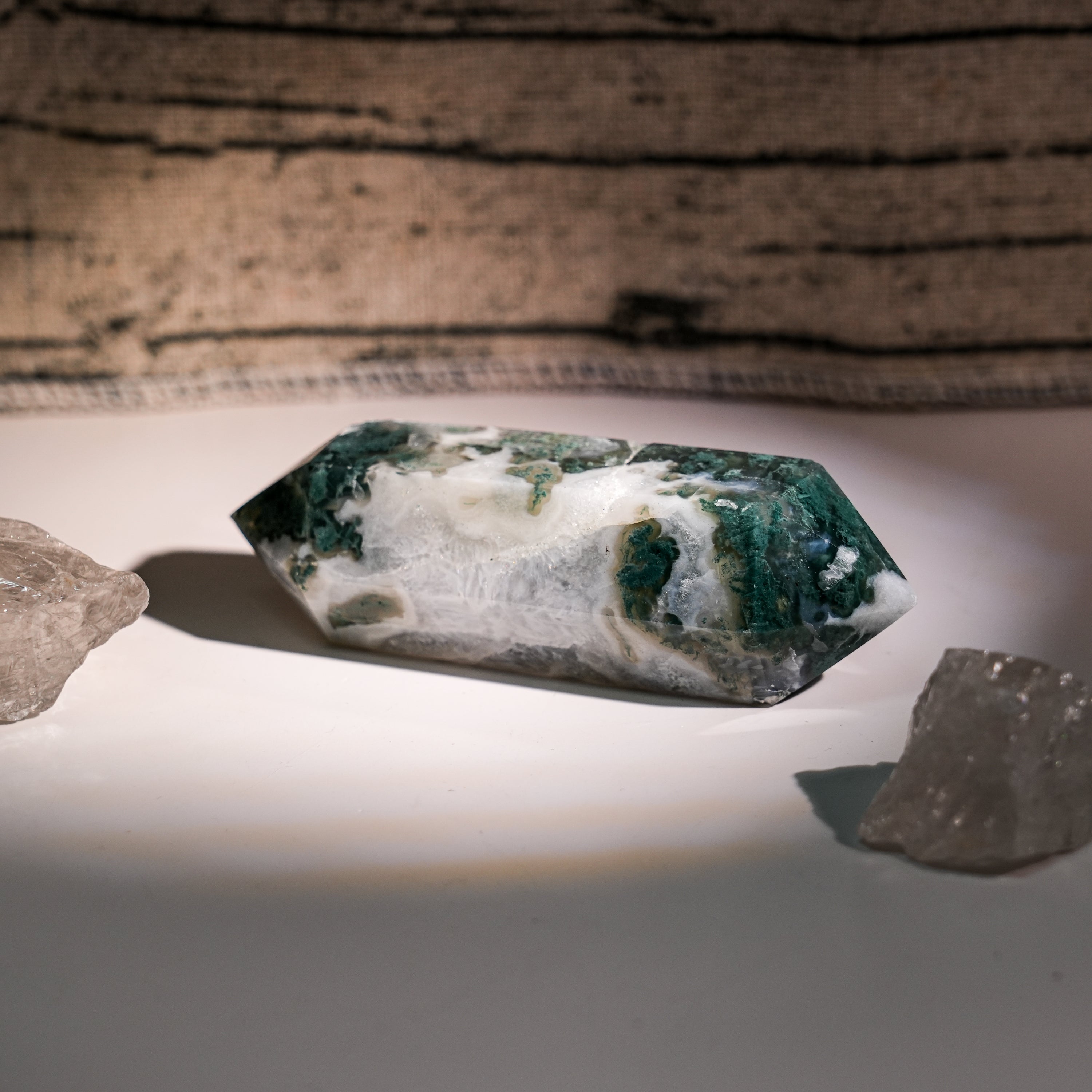 Moss Agate Double Terminated Point-Helmsman Crystal