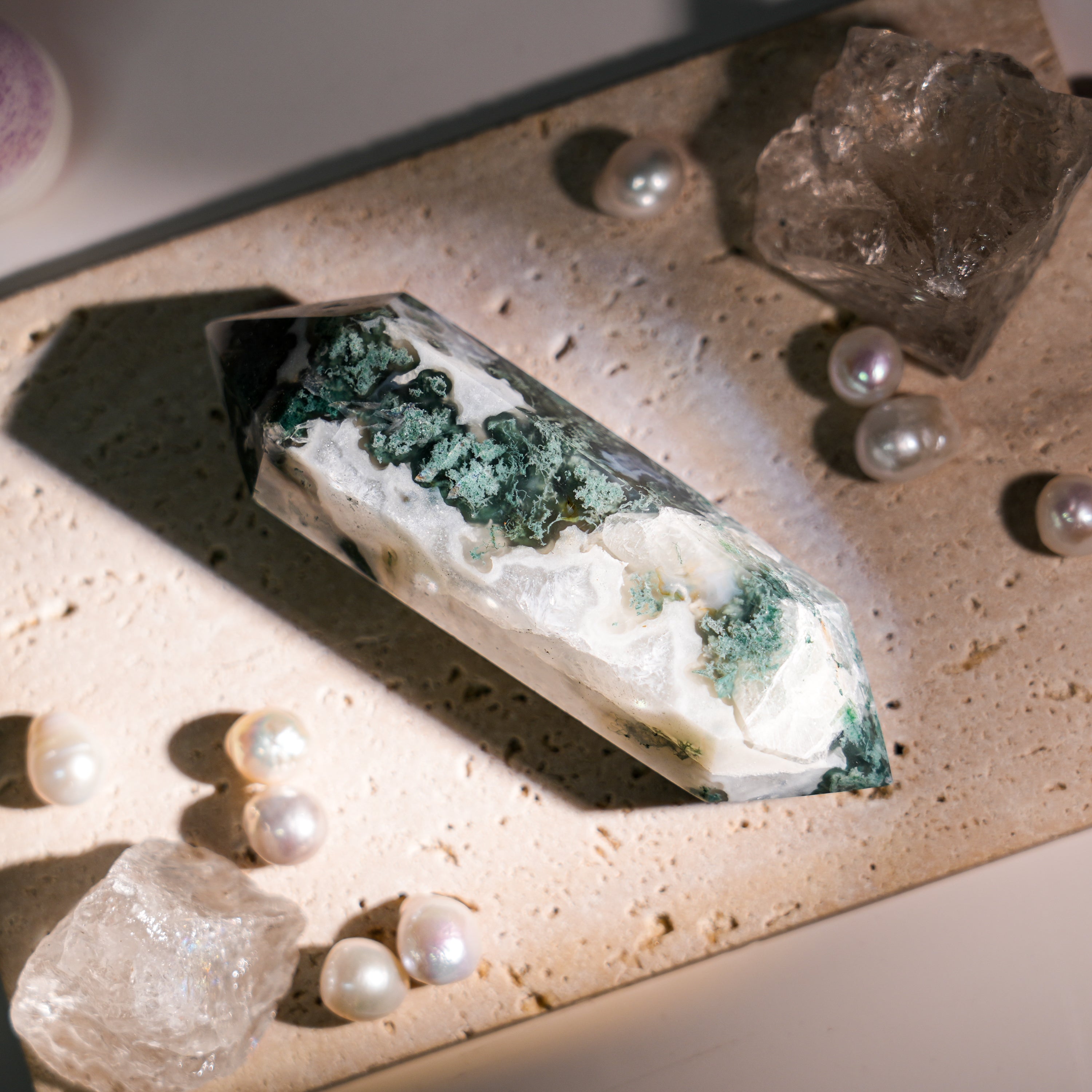Moss Agate Double Terminated Point-Helmsman Crystal