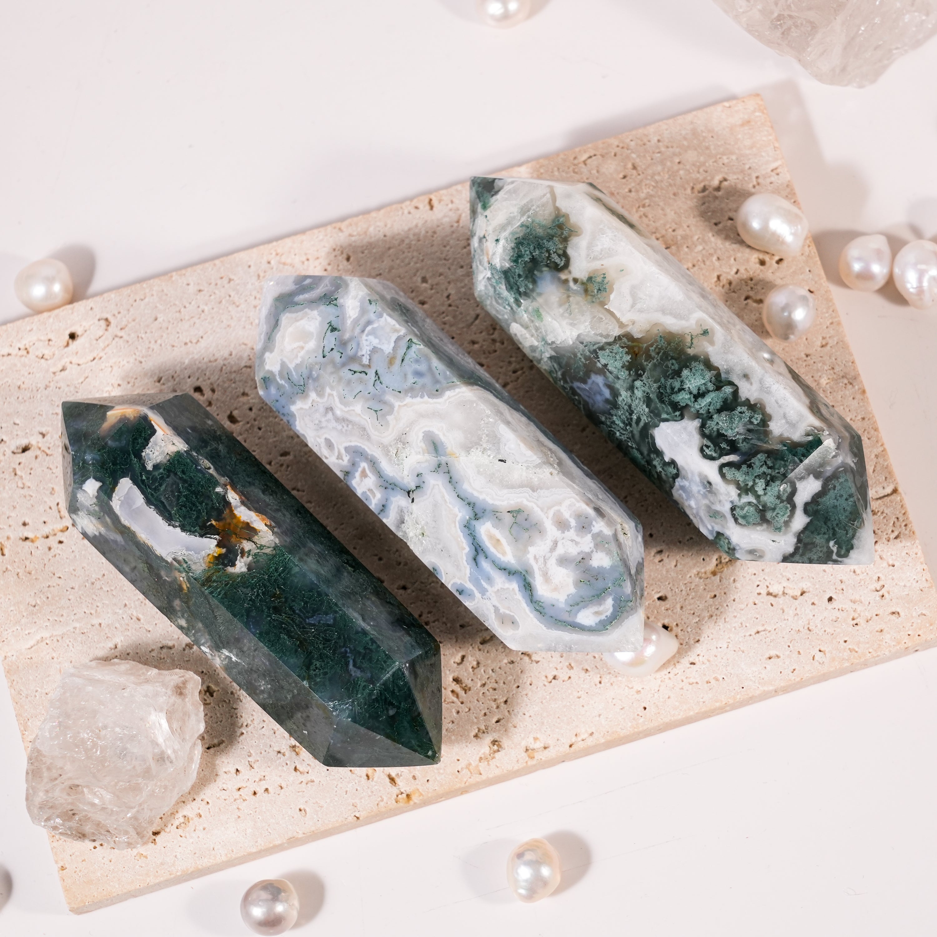 Moss Agate Double Terminated Point-Helmsman Crystal