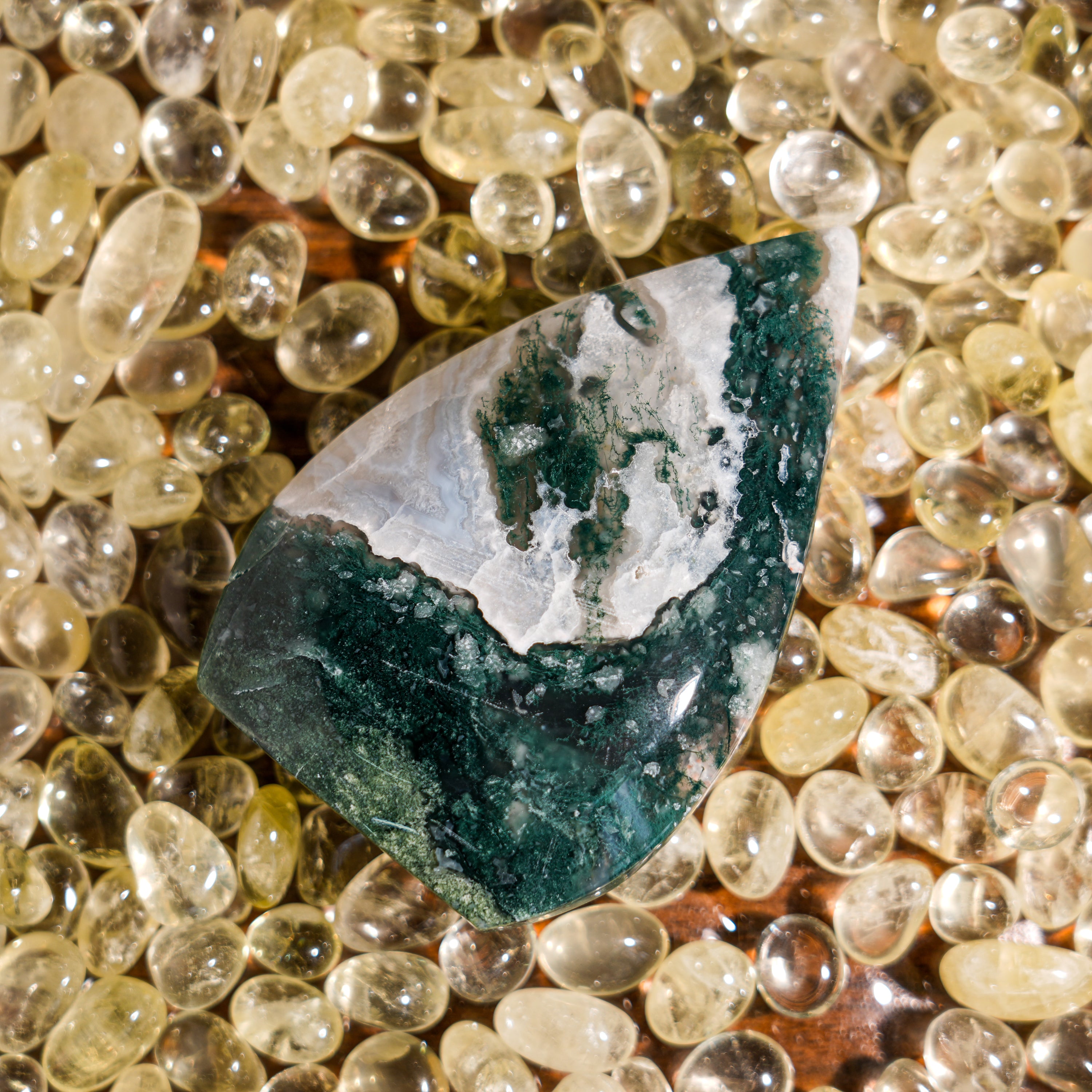 Moss Agate Flame Freeform-Helmsman Crystal