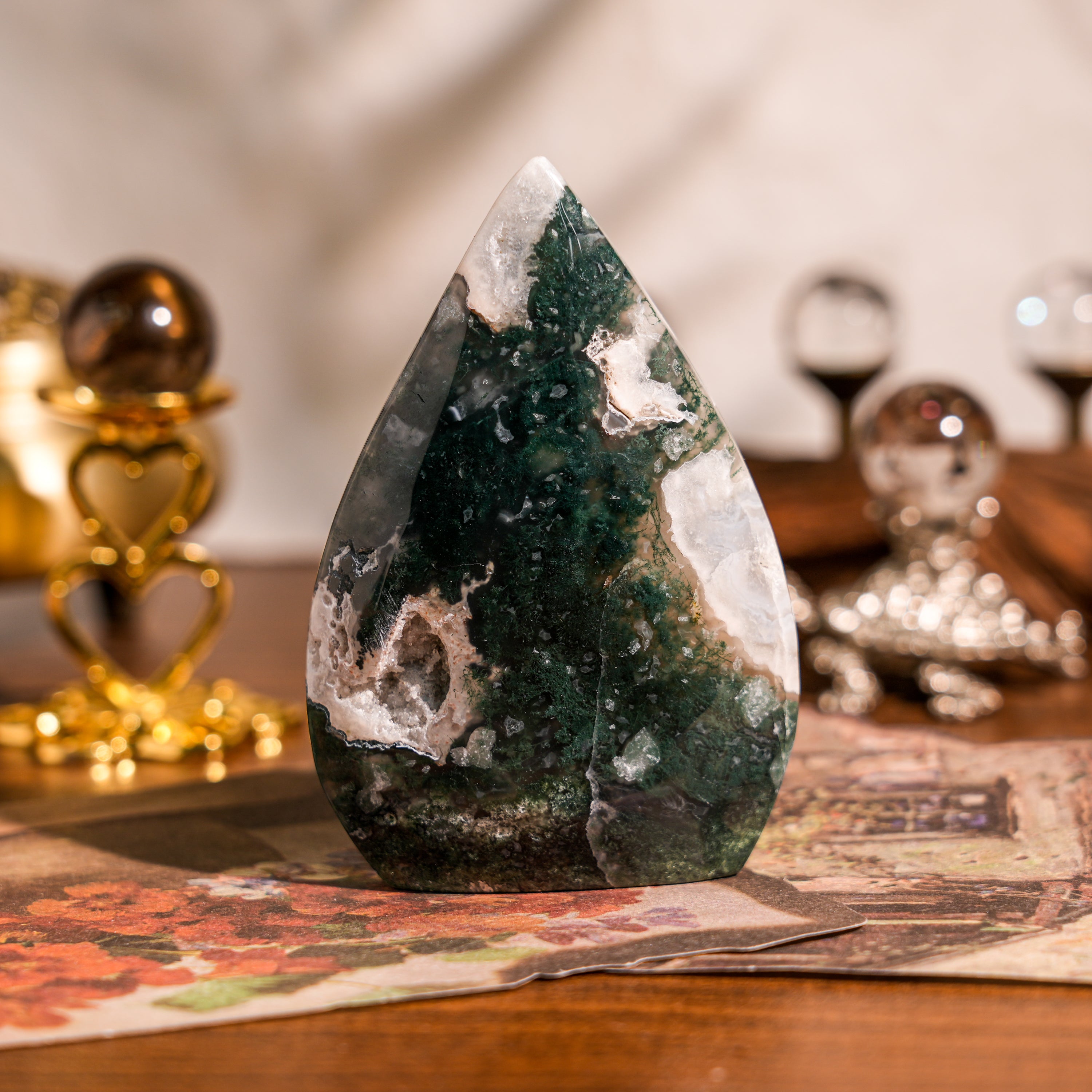 Moss Agate Flame Freeform-Helmsman Crystal