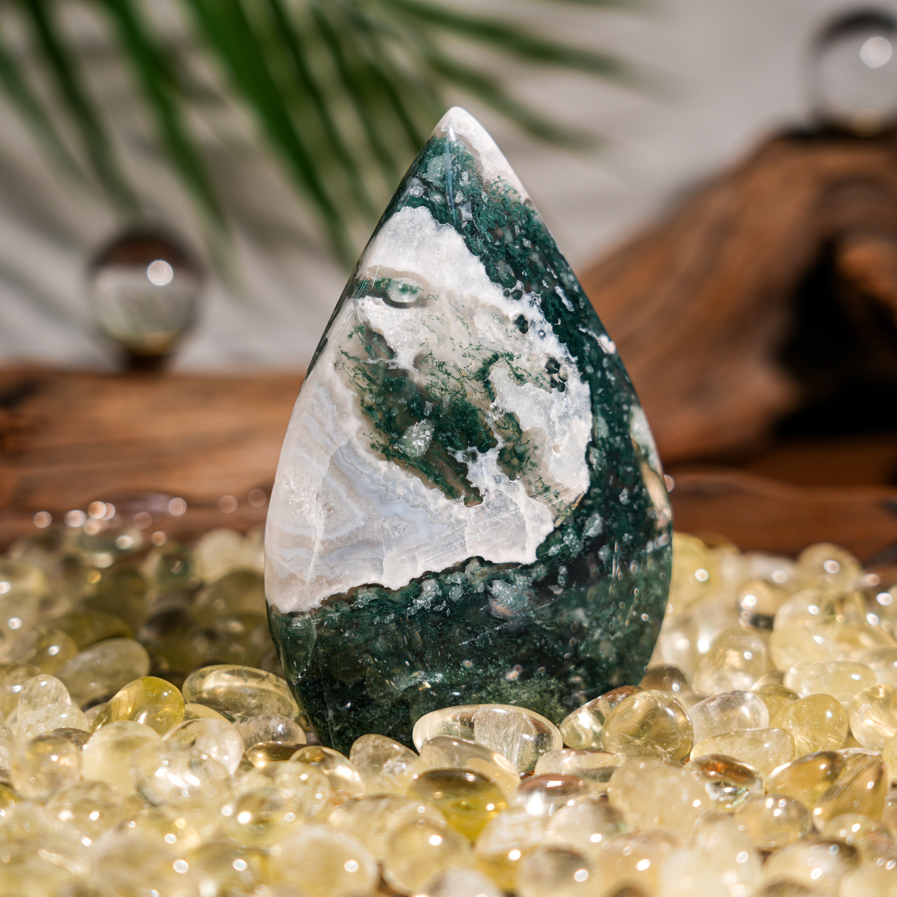 Moss Agate Flame Freeform-Helmsman Crystal