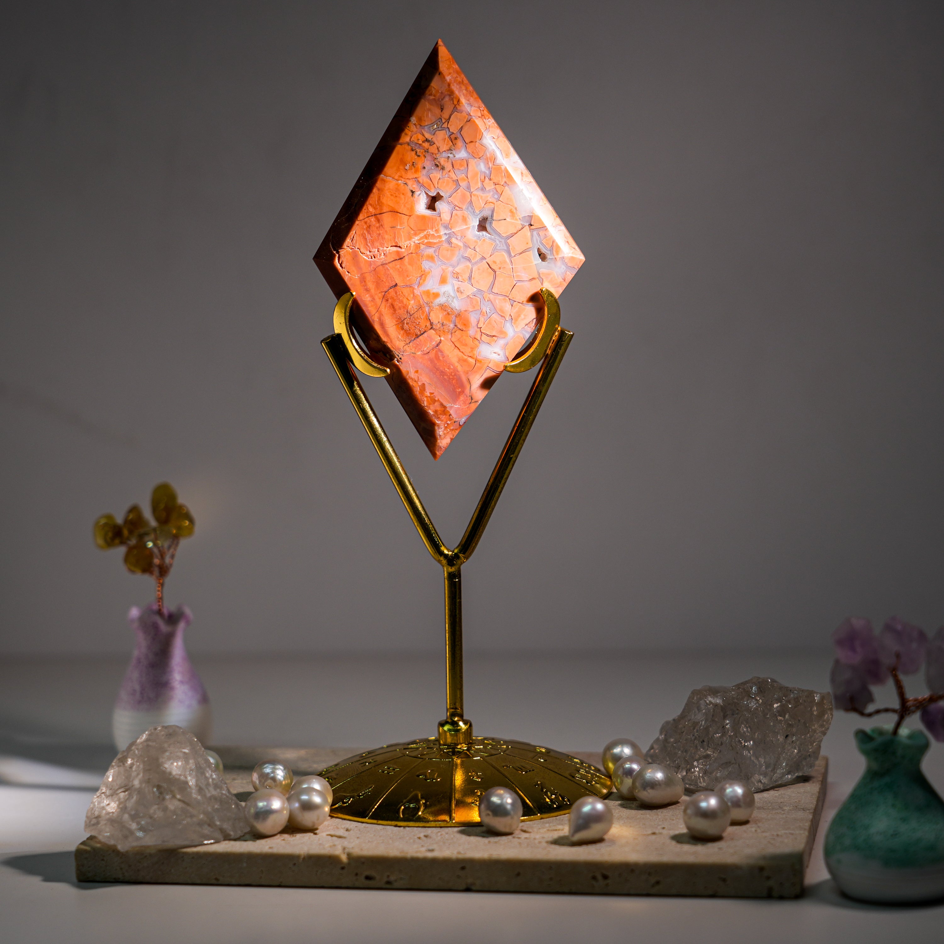 Pink Agate Diamond Ornament-Helmsman Crystal