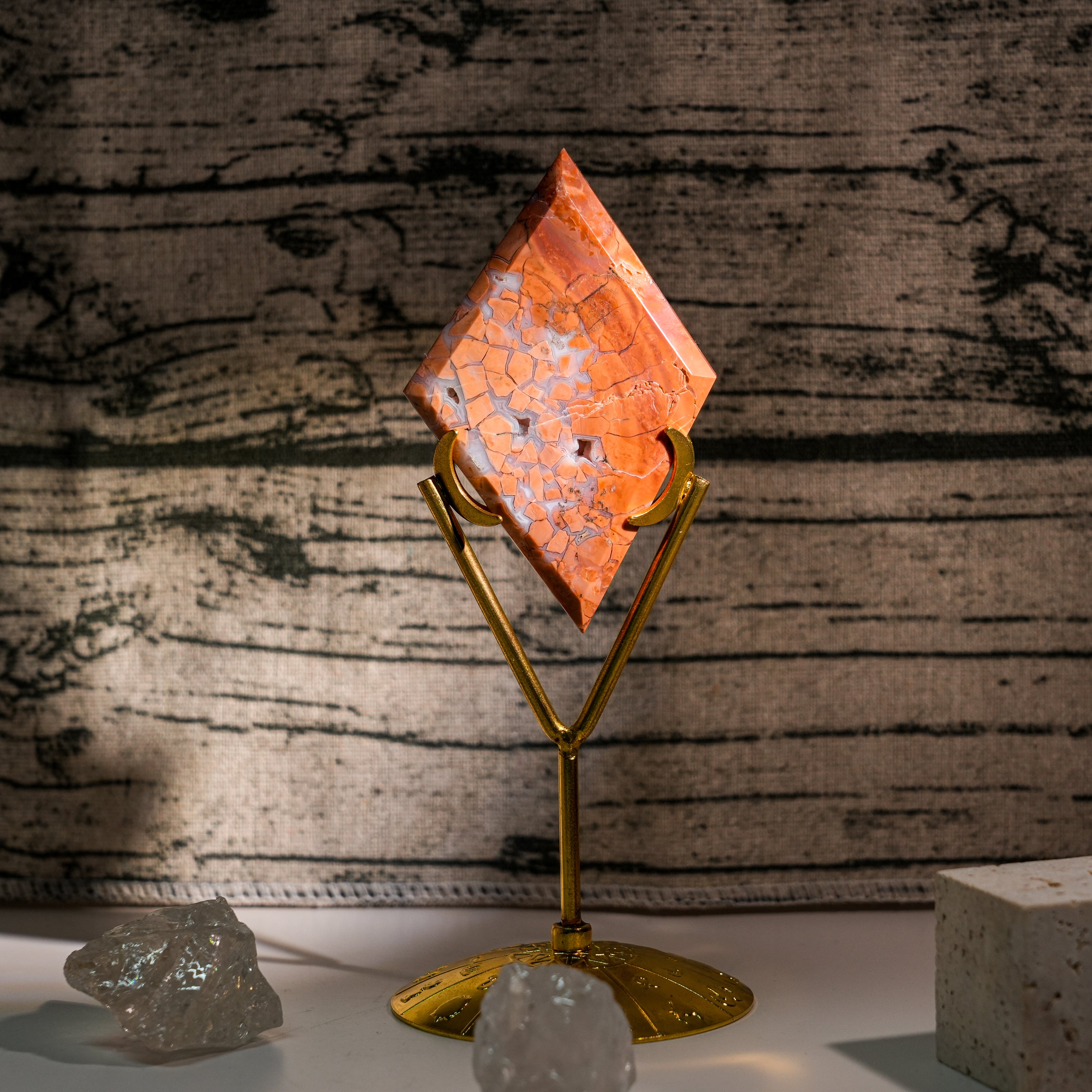 Pink Agate Diamond Ornament-Helmsman Crystal