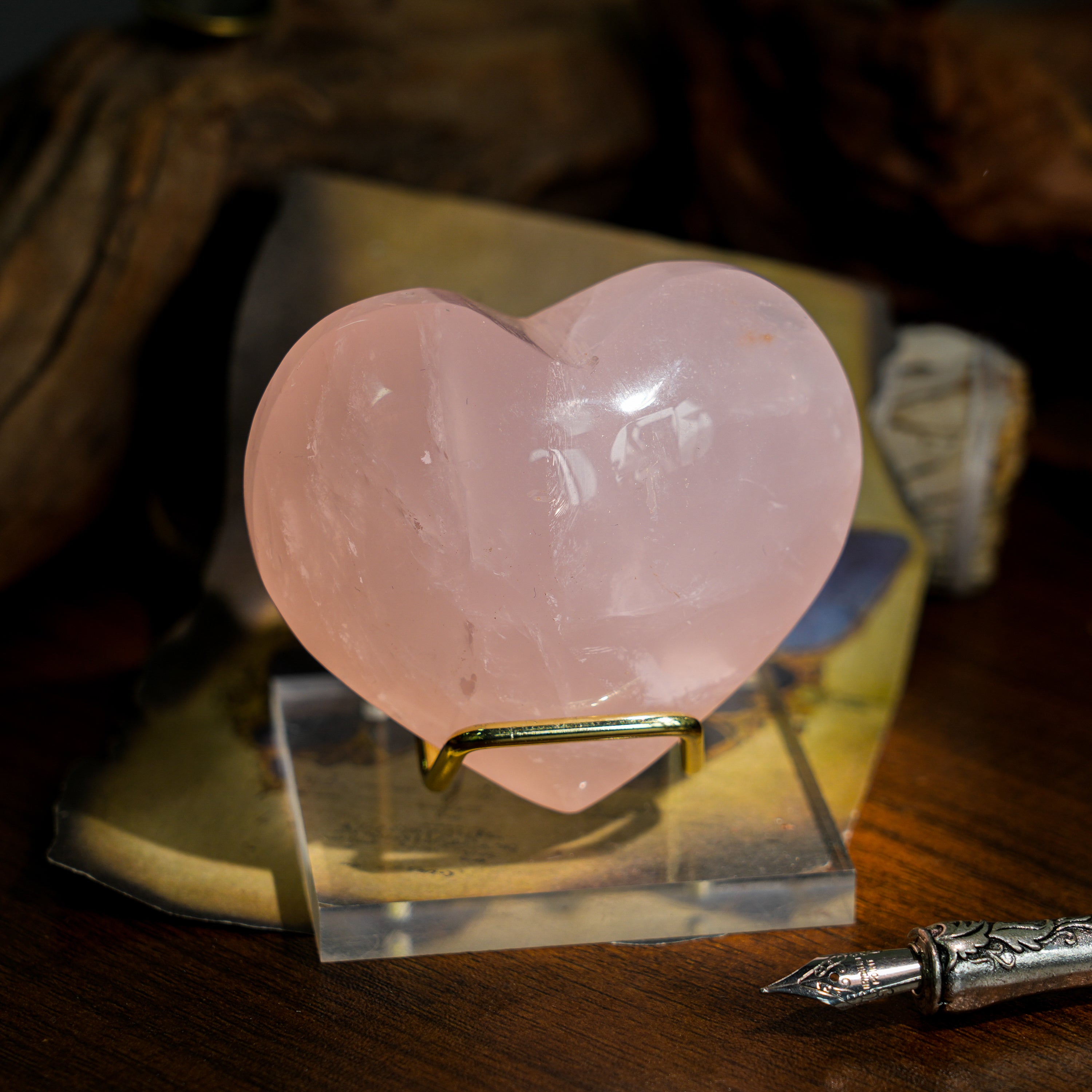 Pink Rose Quartz Heart-Helmsman Crystal