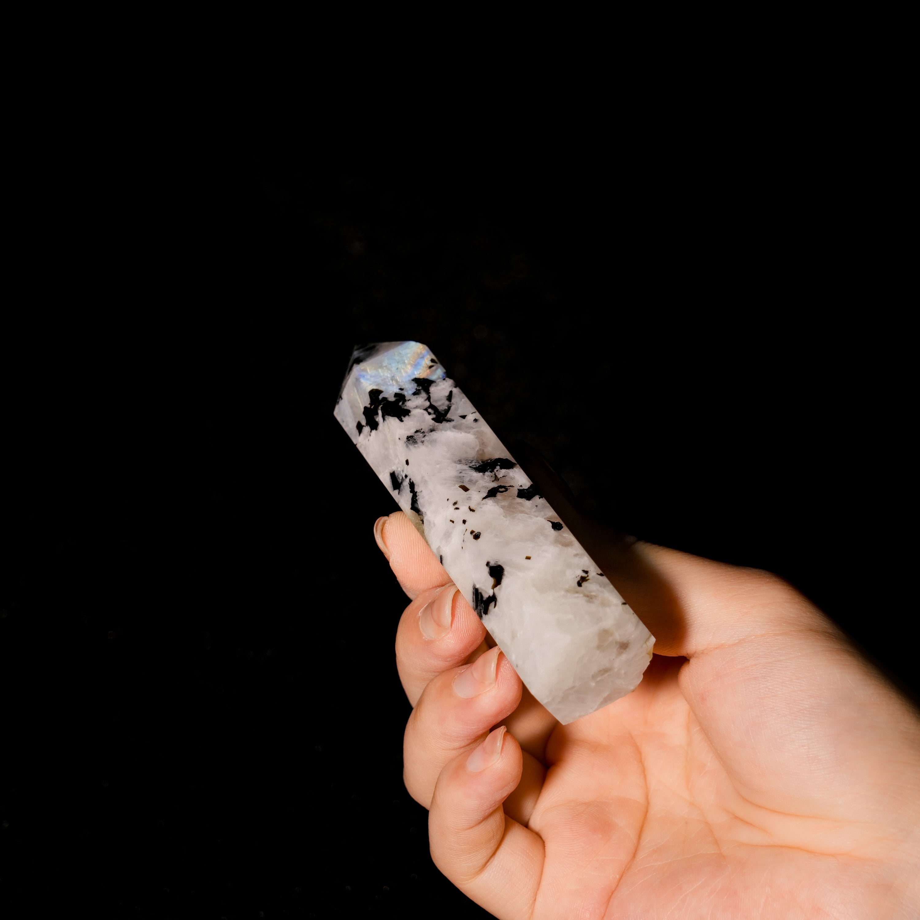 Rainbow Moon Stone Point-Helmsman Crystal