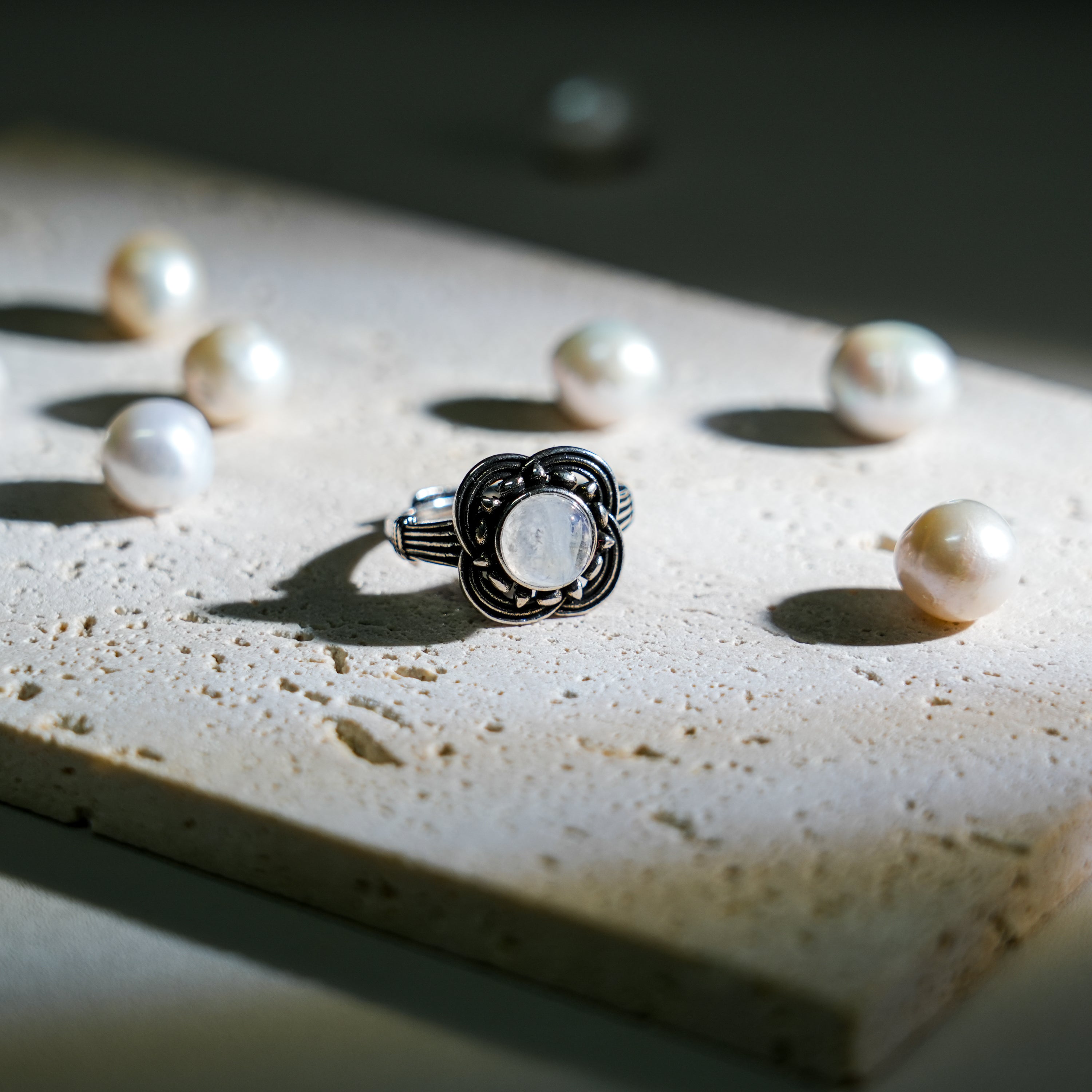 Moonstone Ring-Helmsman Crystal