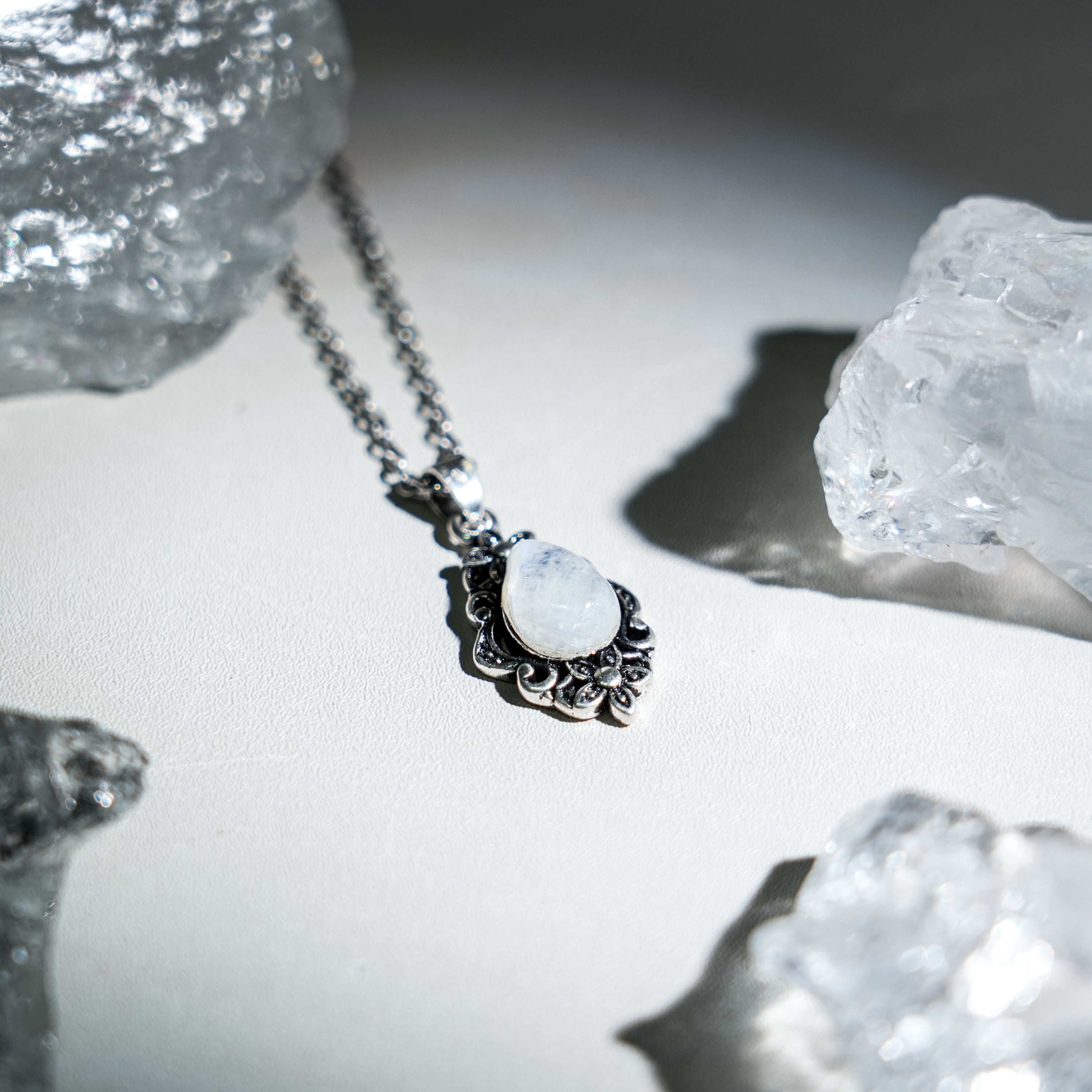 Moonstone Teardrop Pendant Necklace-Helmsman Crystal