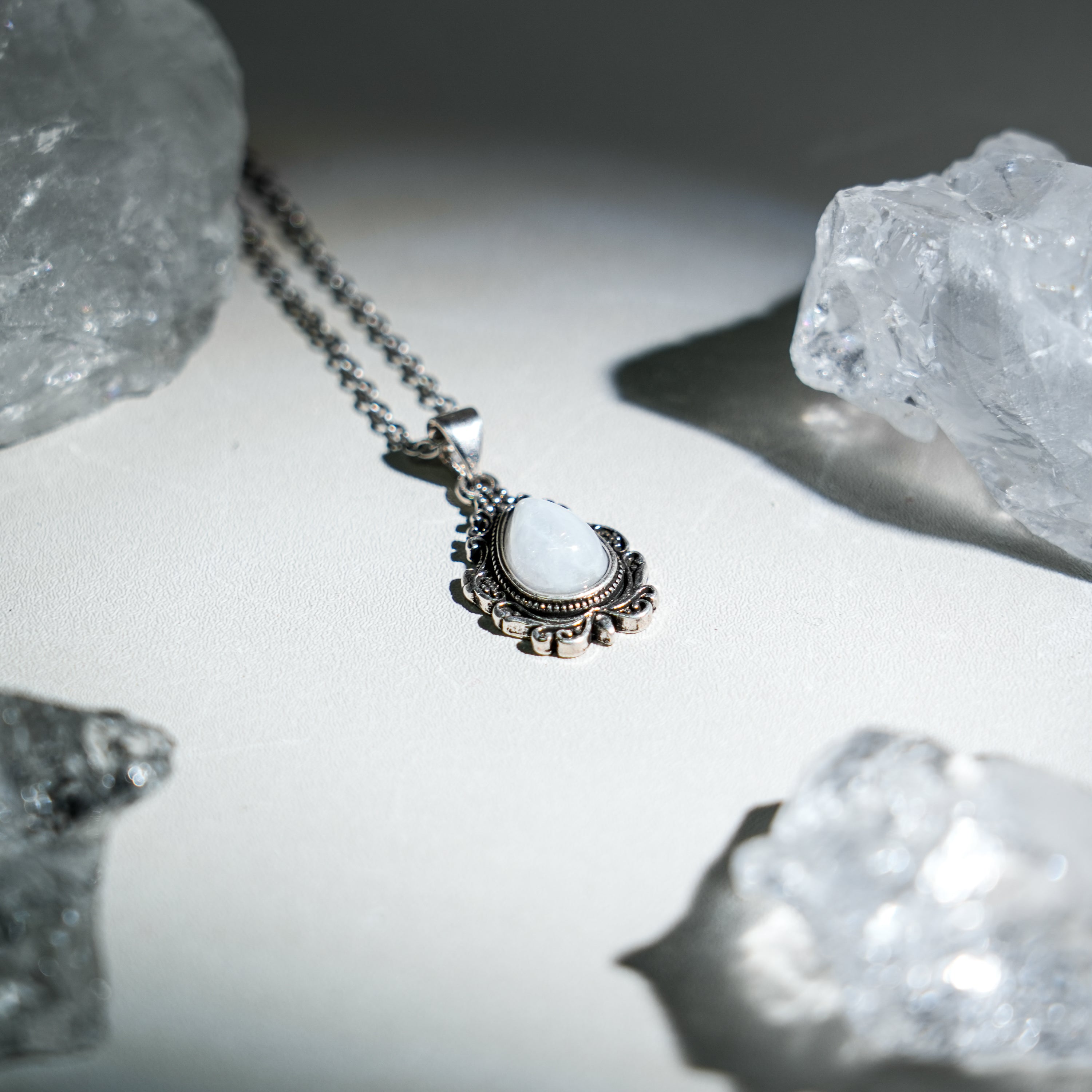 Moonstone Teardrop Pendant Necklace-Helmsman Crystal