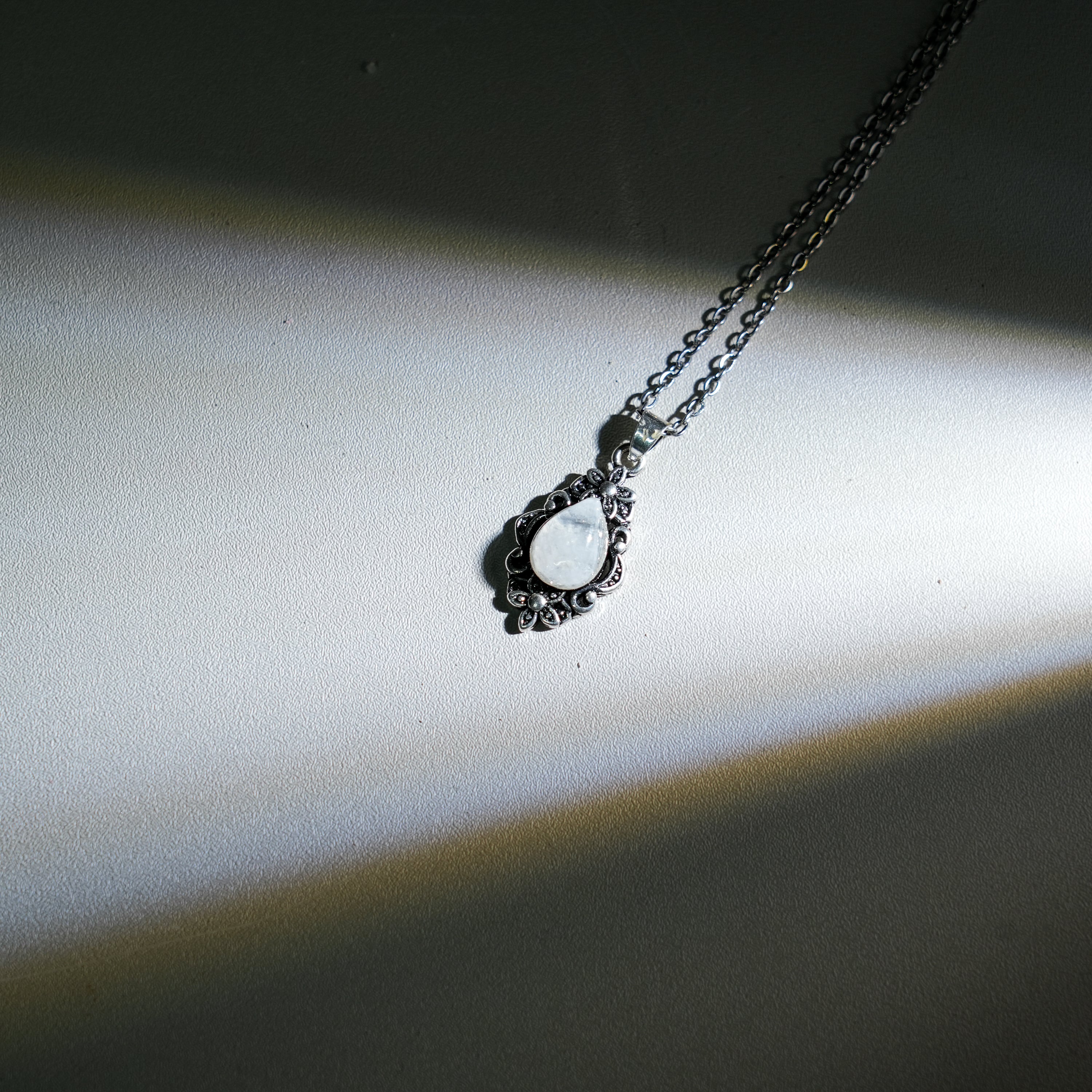 Moonstone Teardrop Pendant Necklace-Helmsman Crystal