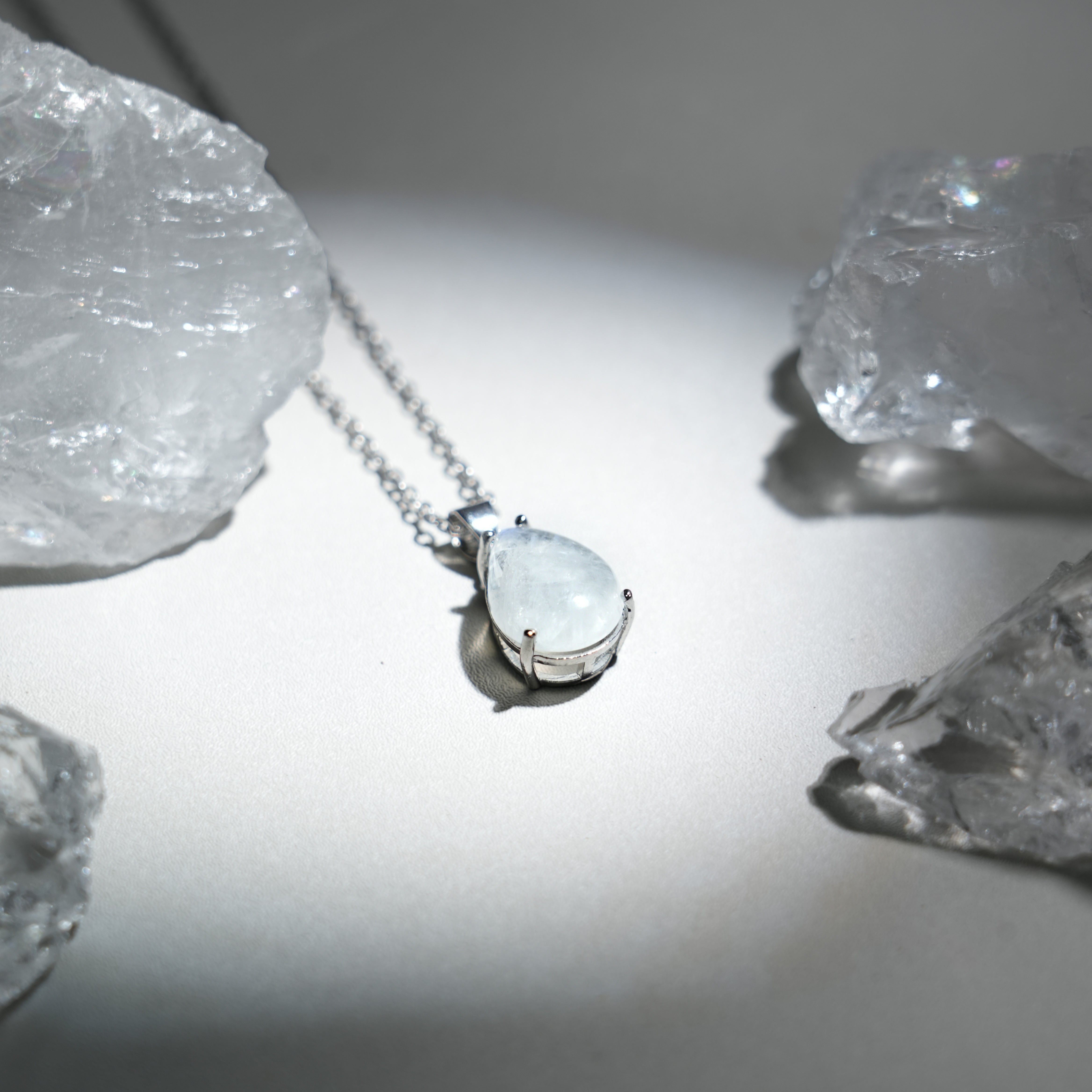 Moonstone Teardrop Pendant Necklace-Helmsman Crystal