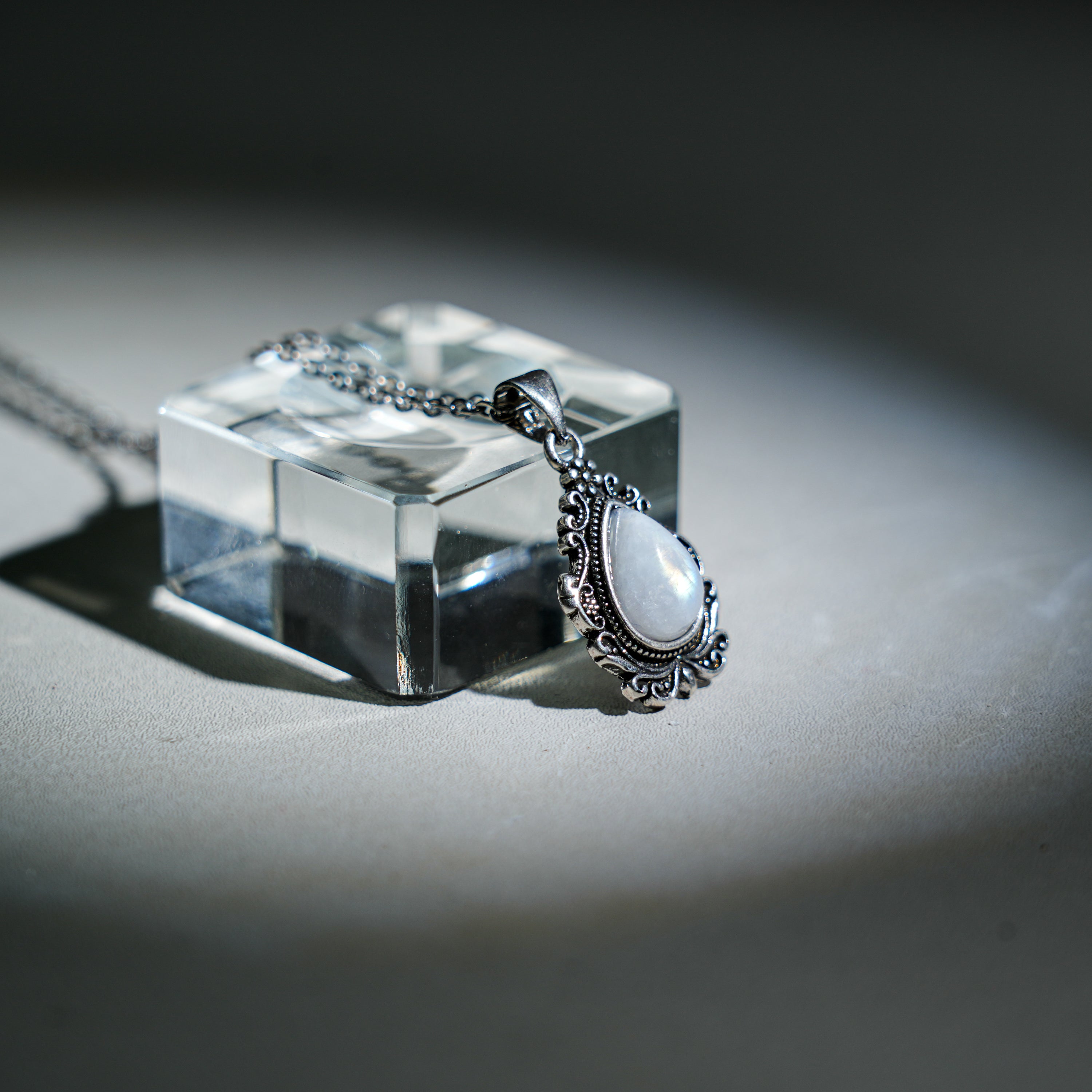 Moonstone Teardrop Pendant Necklace-Helmsman Crystal