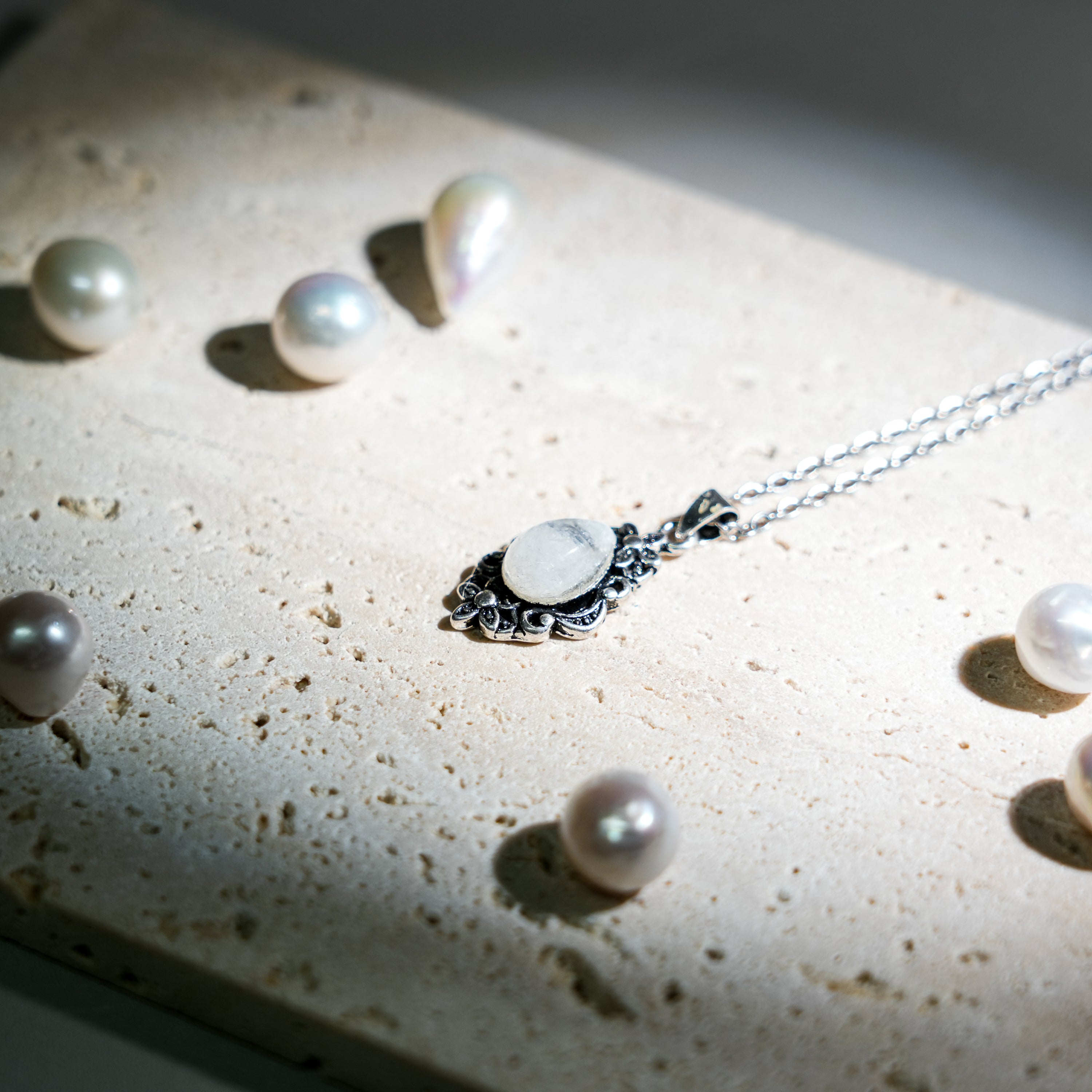 Moonstone Teardrop Pendant Necklace-Helmsman Crystal