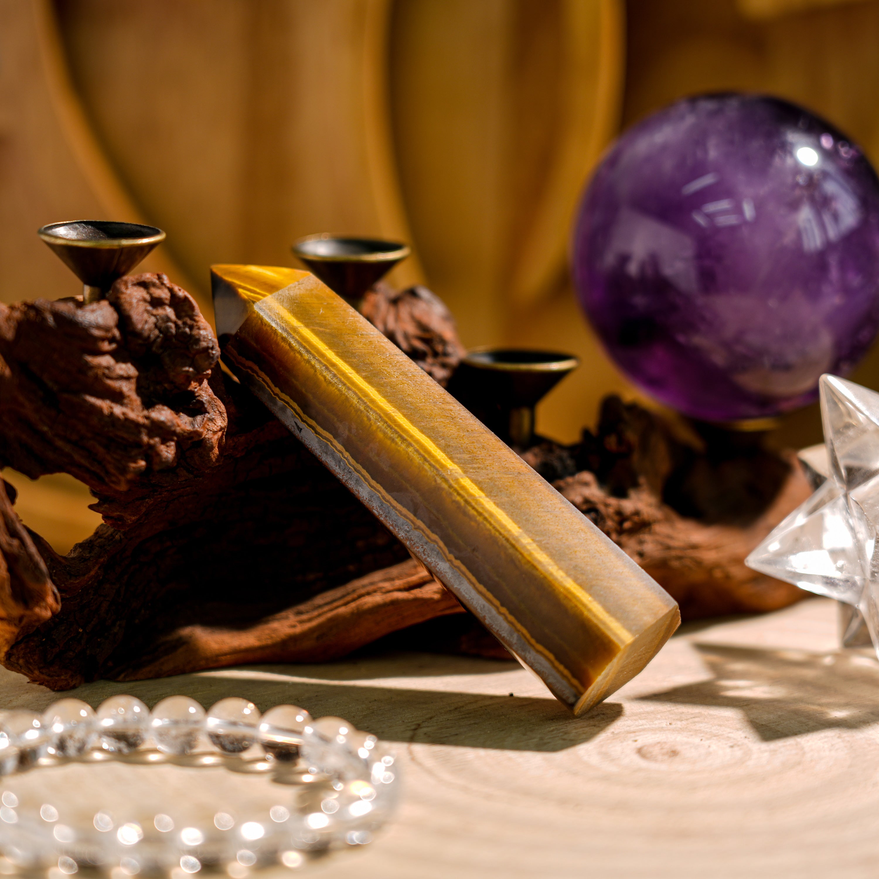 Yellow Tiger Eye Stone Point-Helmsman Crystal