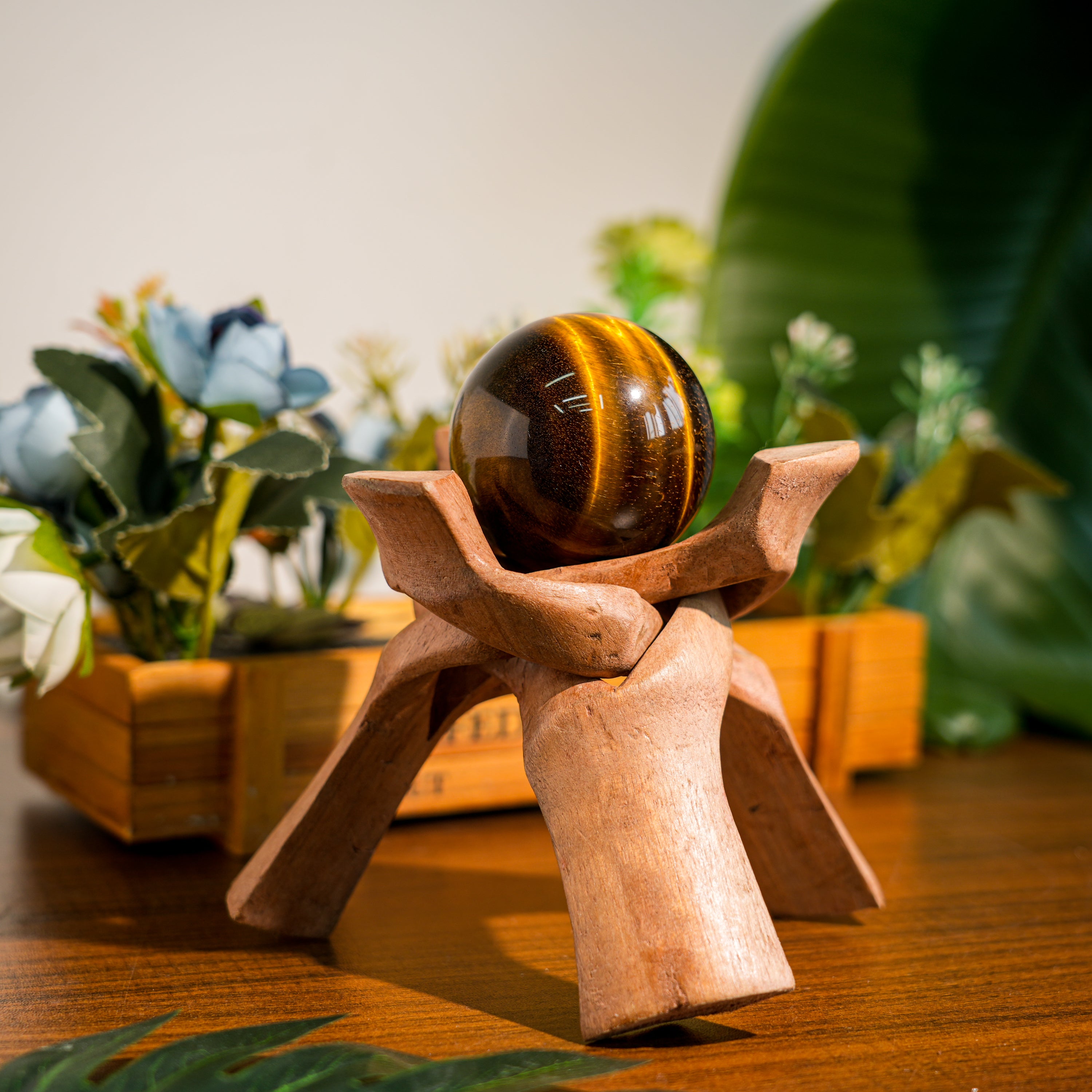 Yellow Tiger Eye Stone Sphere-Helmsman Crystal