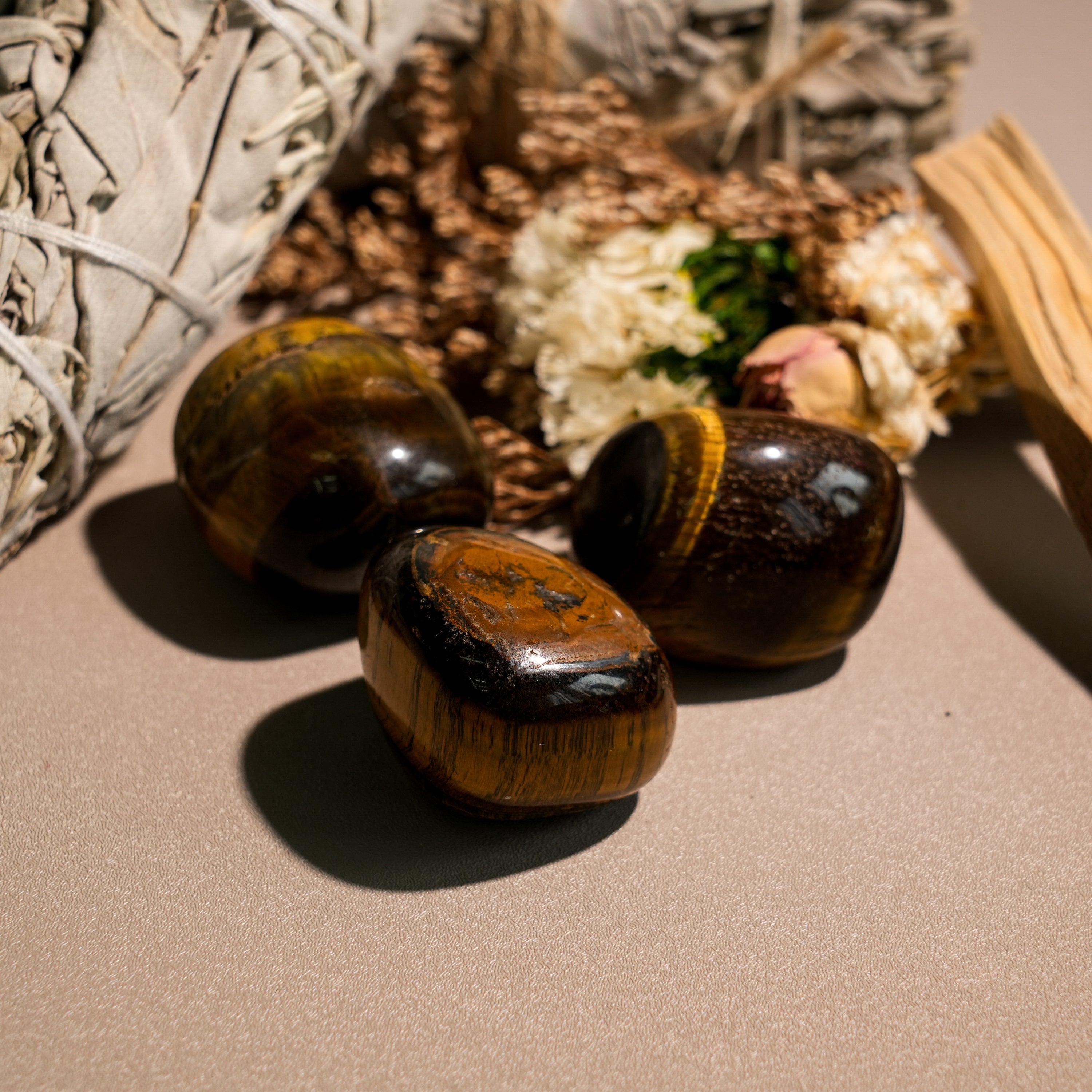 Yellow Tiger Eye Tumbled Stone Set-Helmsman Crystal
