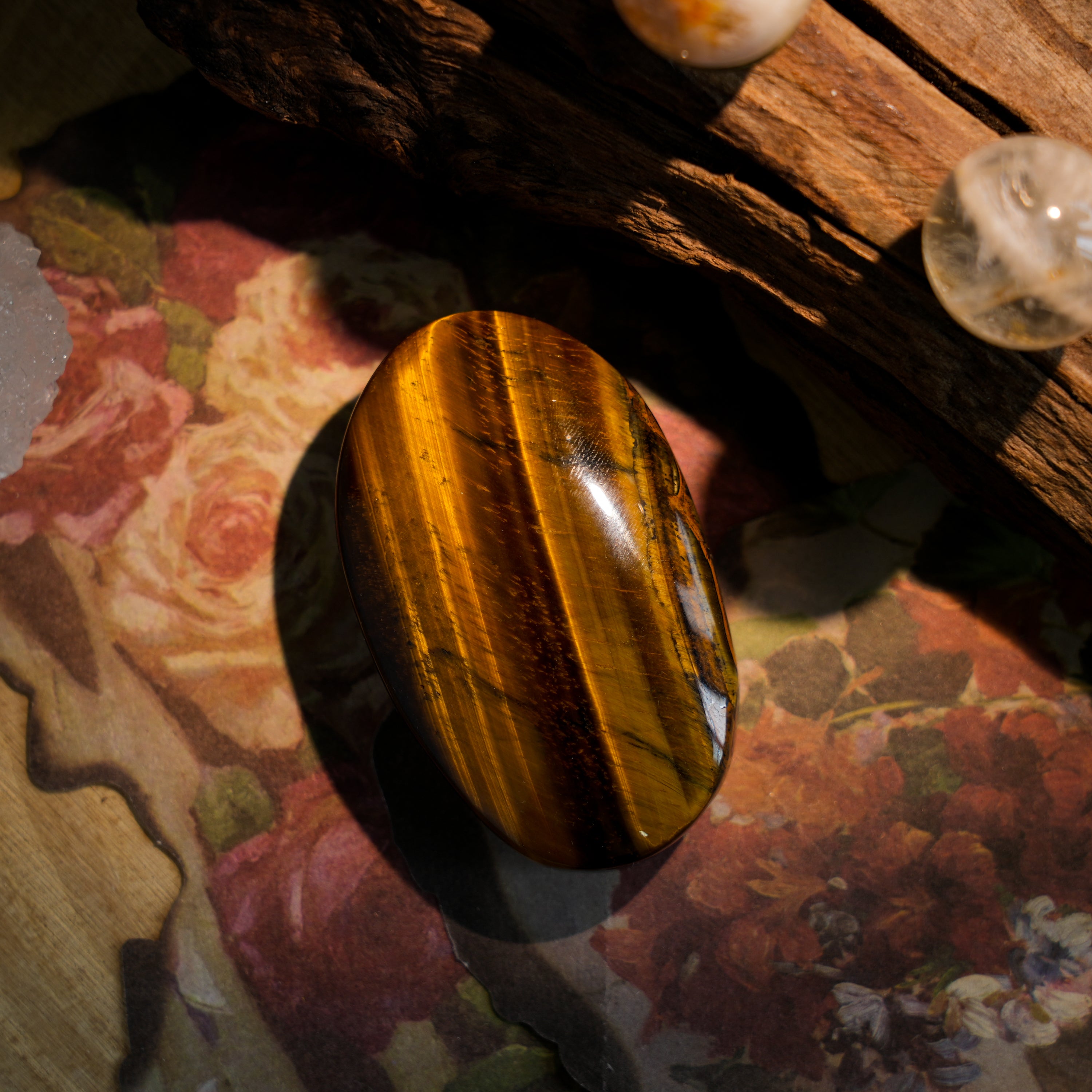 Yellow Tiger Eyes Stone Palm Stone-Helmsman Crystal