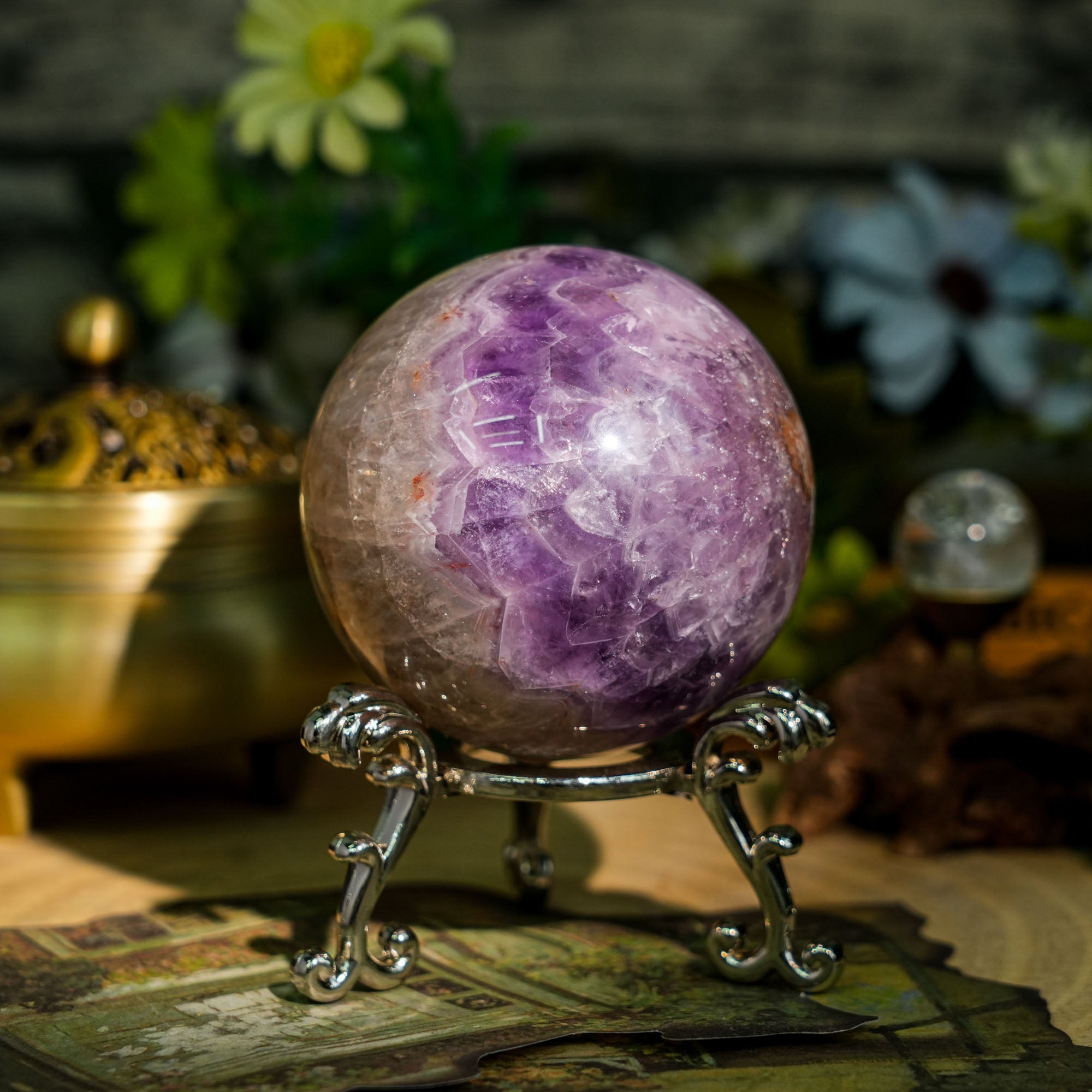 Amethyst Agate Sphere - helmsman - crystal