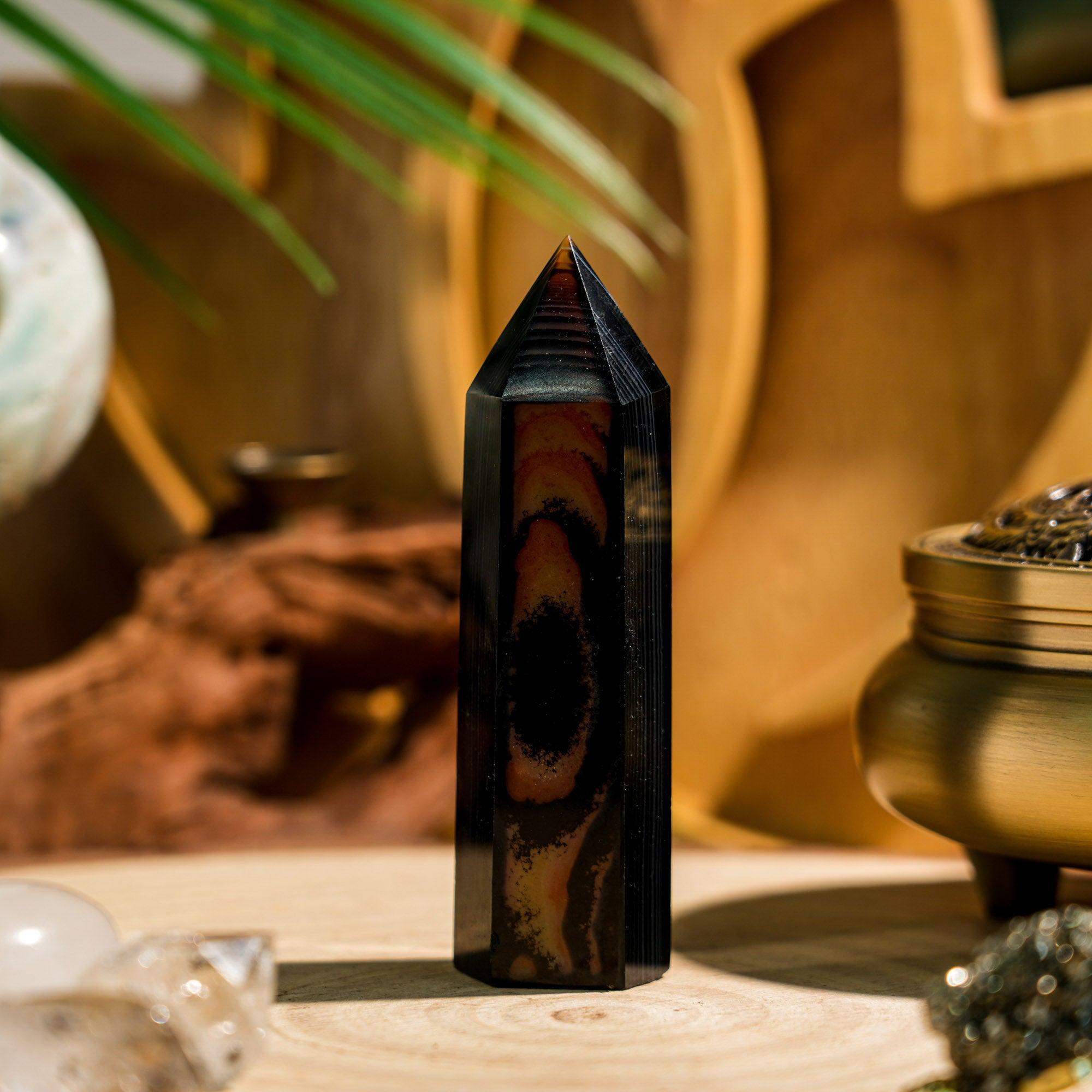 Black Lace Agate Point - helmsman - crystal