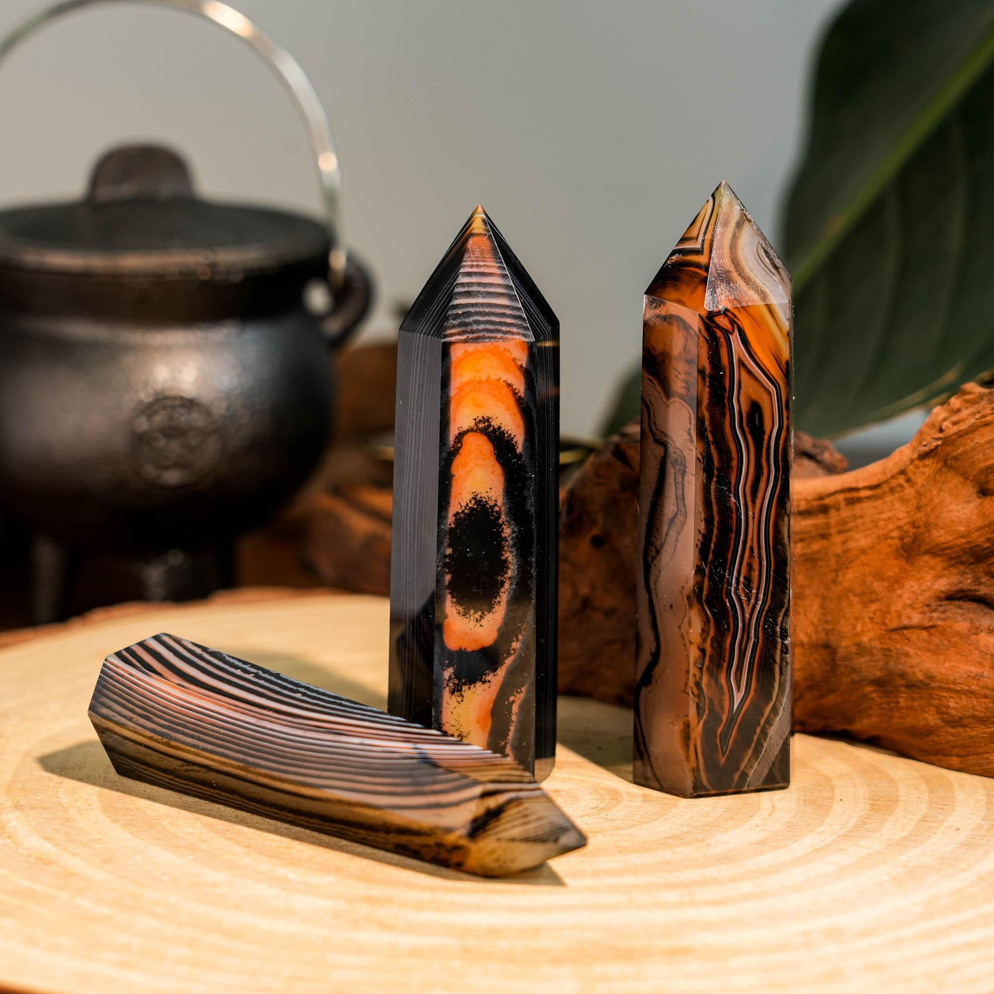 Black Lace Agate Point - helmsman - crystal