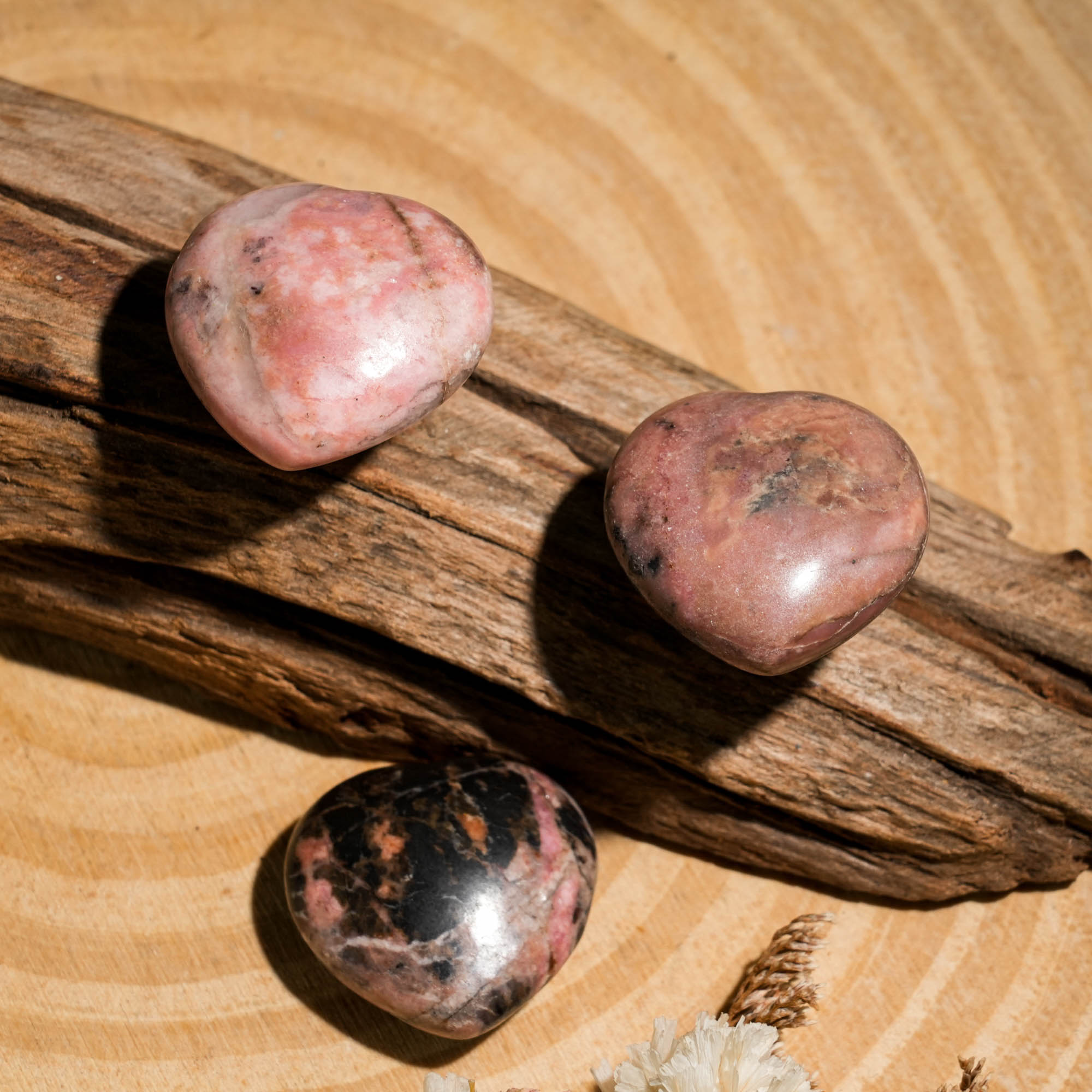 Black Rhodonite Mini Heart Set - helmsman - crystal