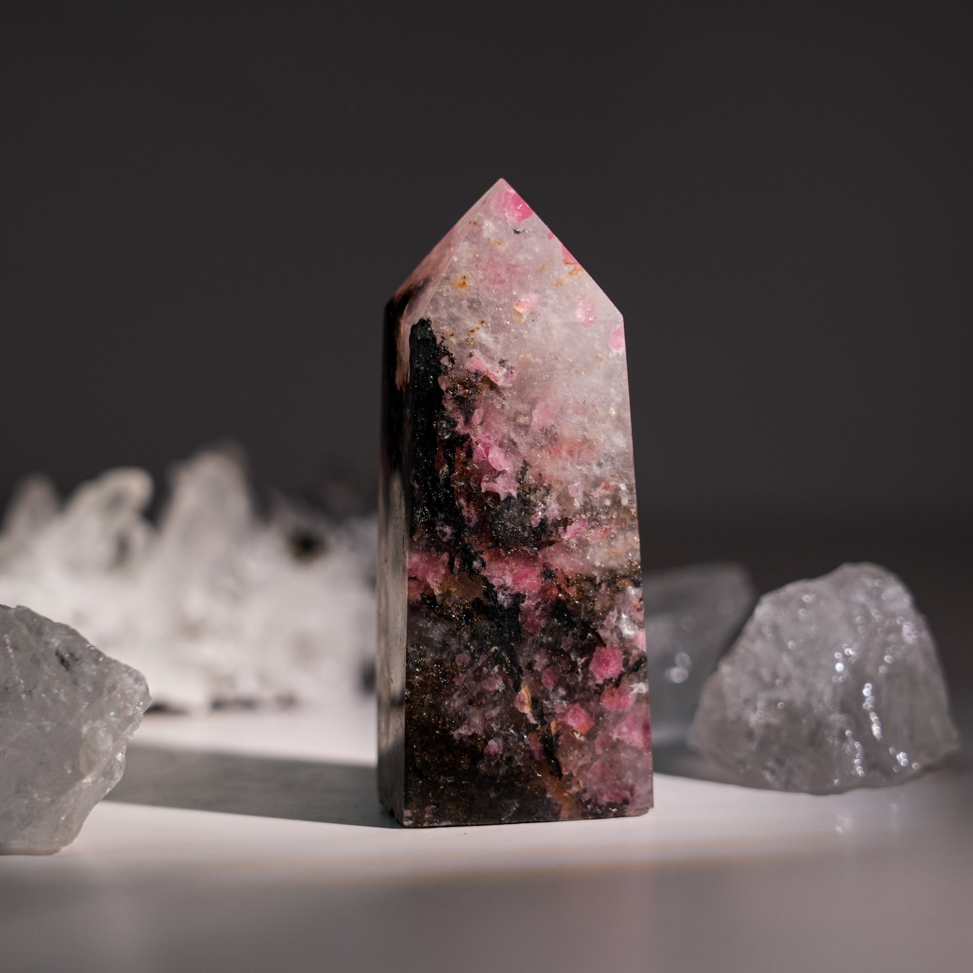 Black Rhodonite Tower - helmsman - crystal