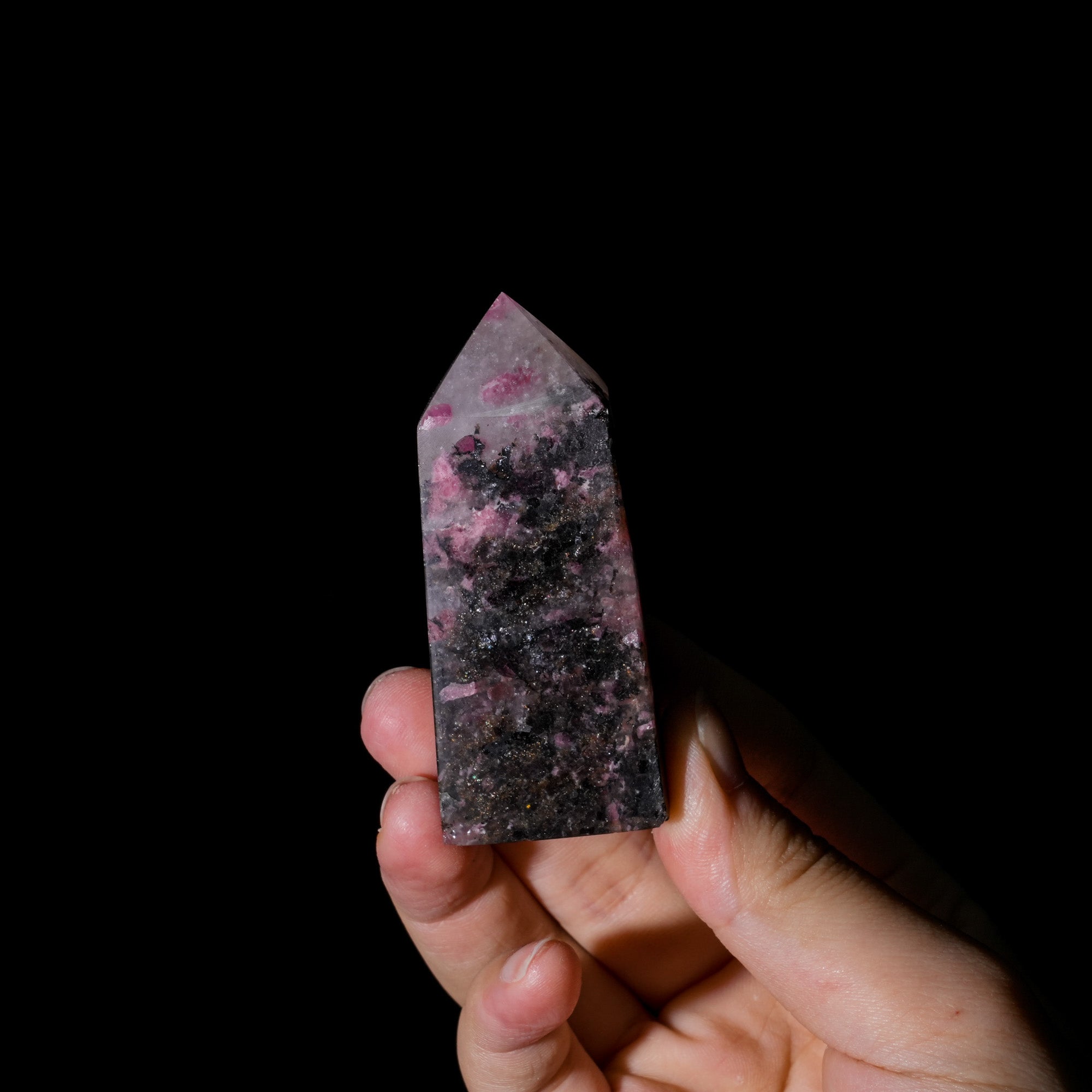 Black Rhodonite Tower - helmsman - crystal