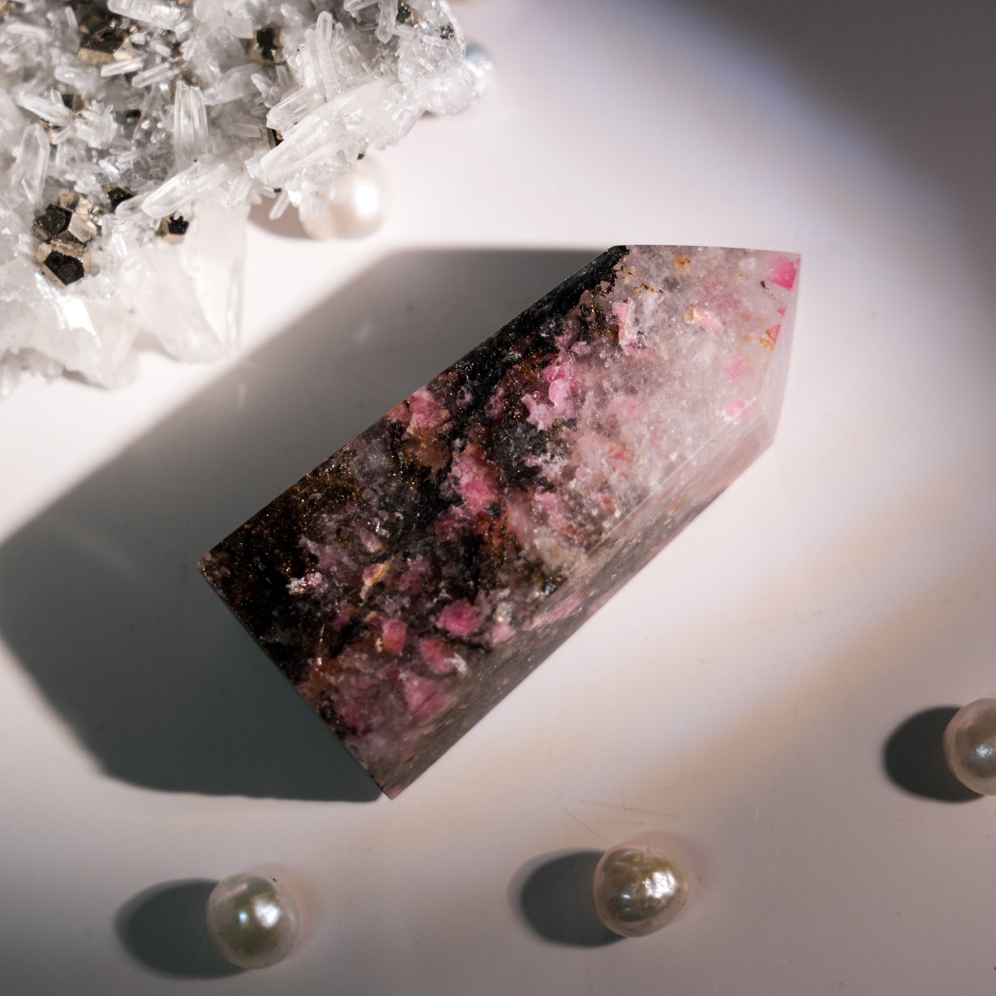 Black Rhodonite Tower - helmsman - crystal