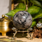 Black Rutilated Quartz Sphere - helmsman - crystal