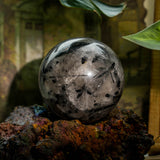 Black Rutilated Quartz Sphere - helmsman - crystal