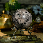 Black Rutilated Quartz Sphere - helmsman - crystal