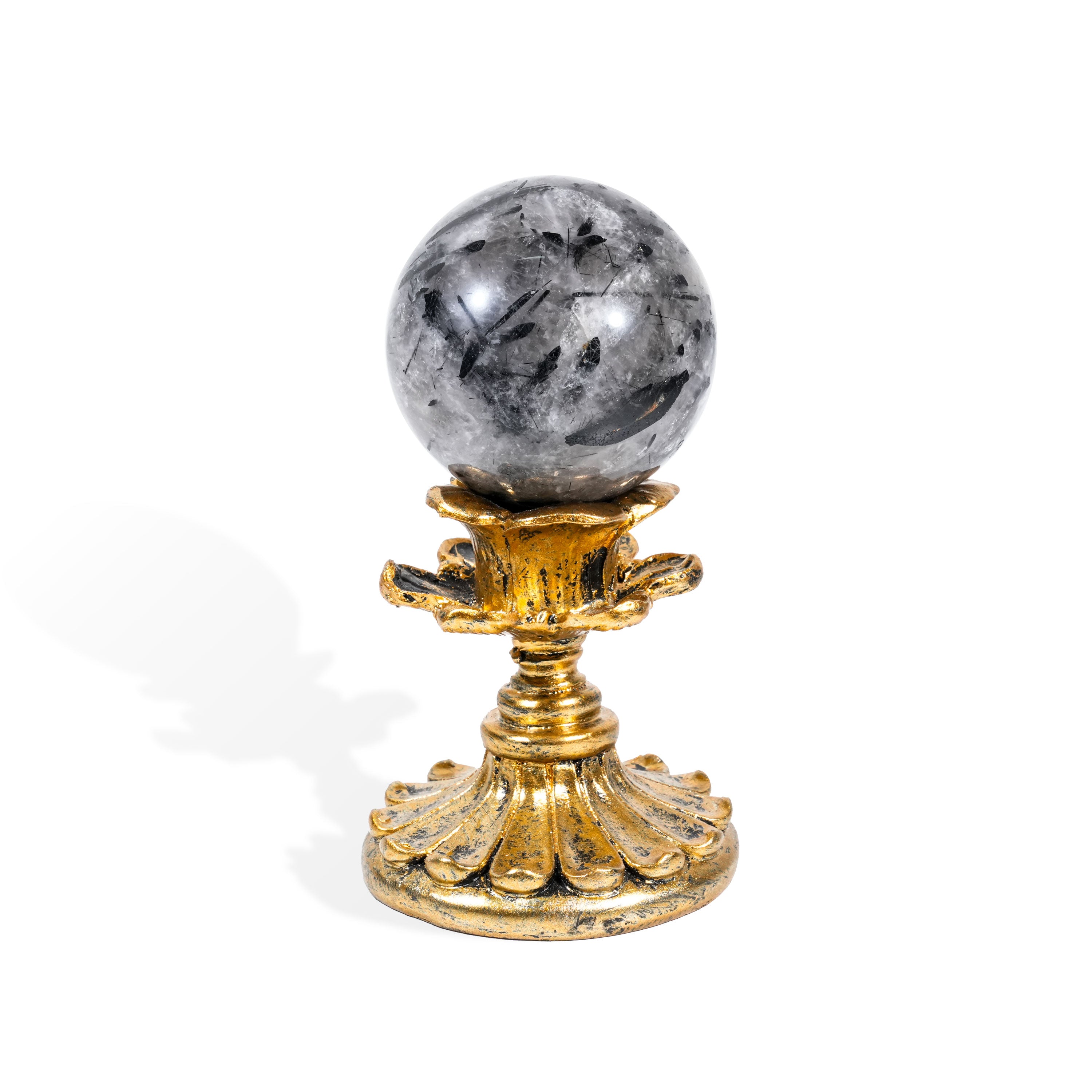 Black Rutilated Quartz Sphere - Helmsman Crystal - Healing Crystal