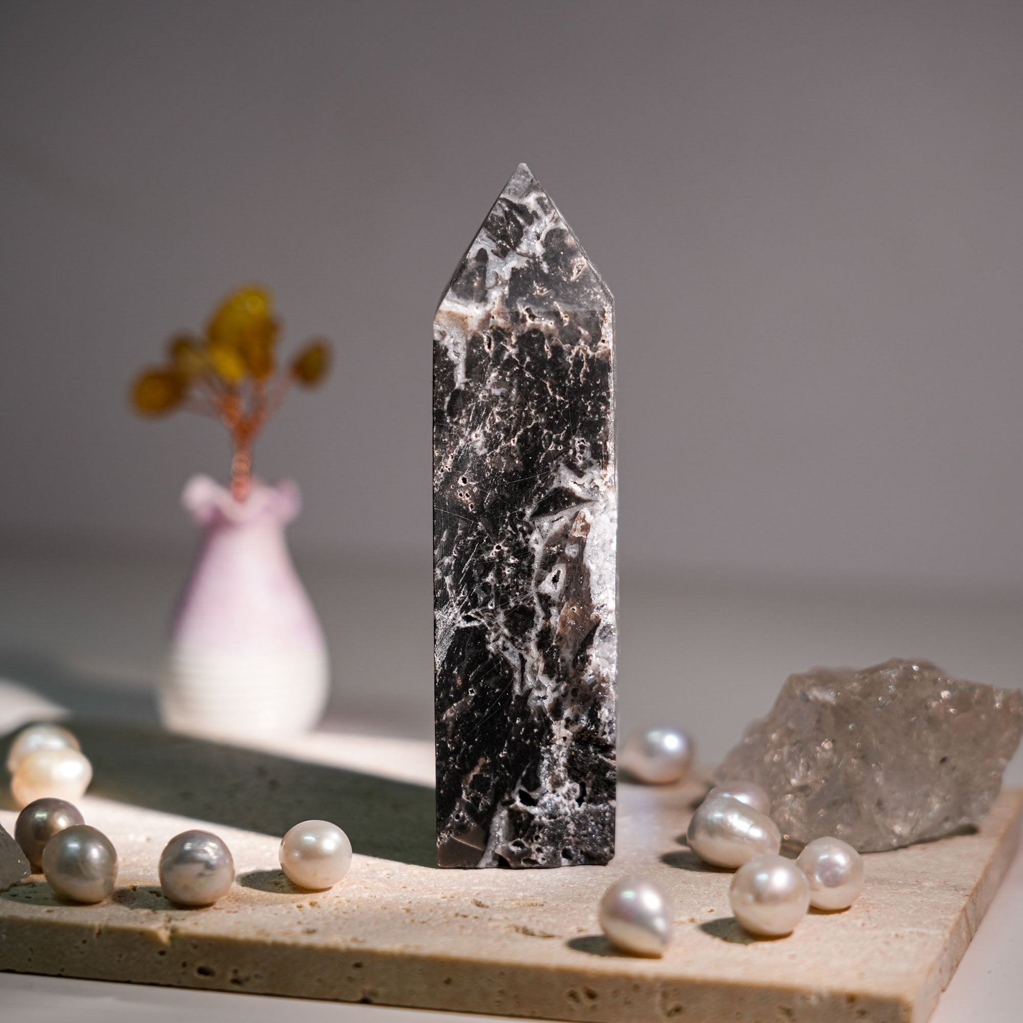 Black Sphalerite Tower - helmsman - crystal