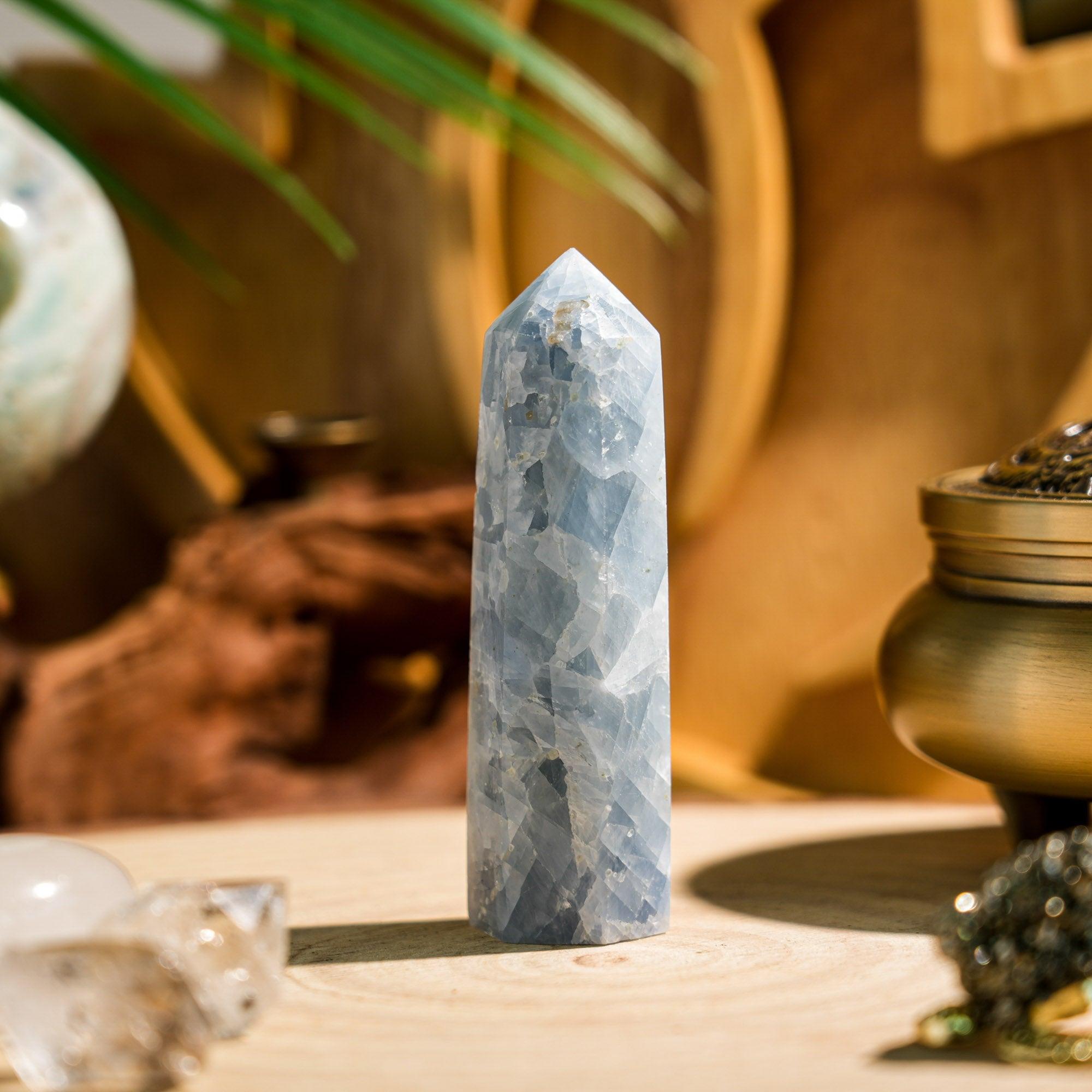 Blue Calcite Point - helmsman - crystal