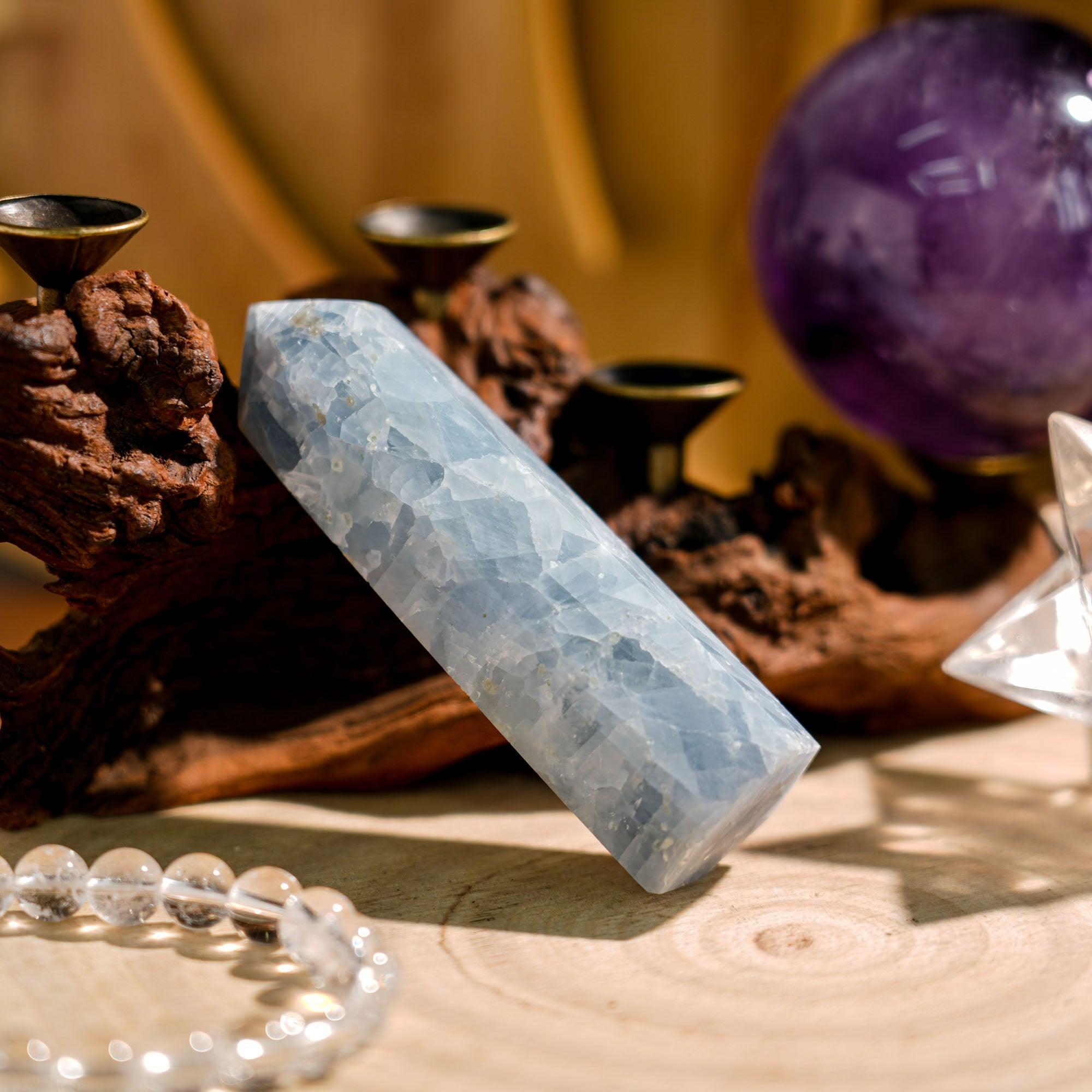 Blue Calcite Point - helmsman - crystal