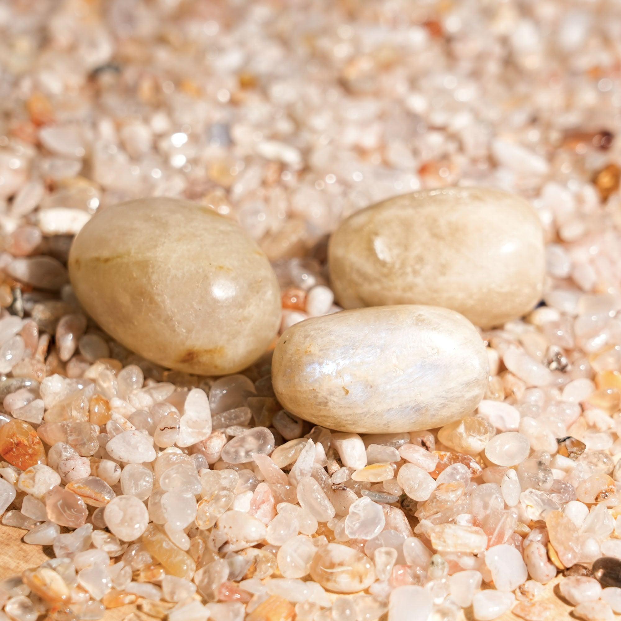 Blue Moonstone Tumbled Stone Set - helmsman - crystal