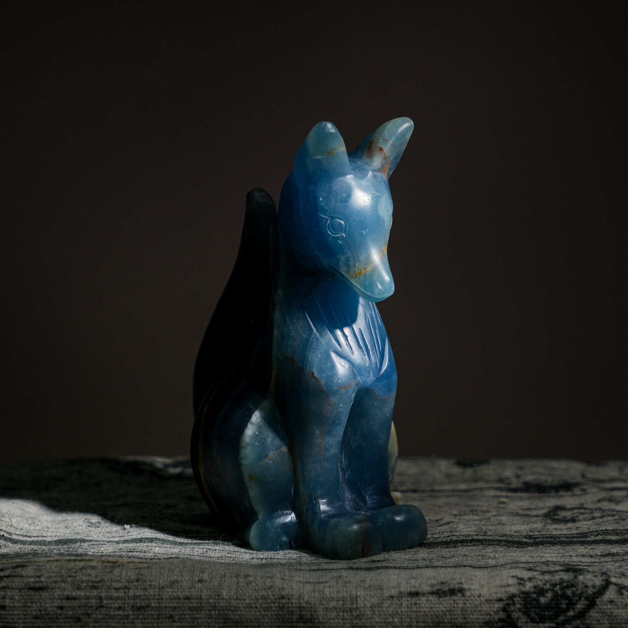 Blue Onyx Fox Carving - helmsman - crystal
