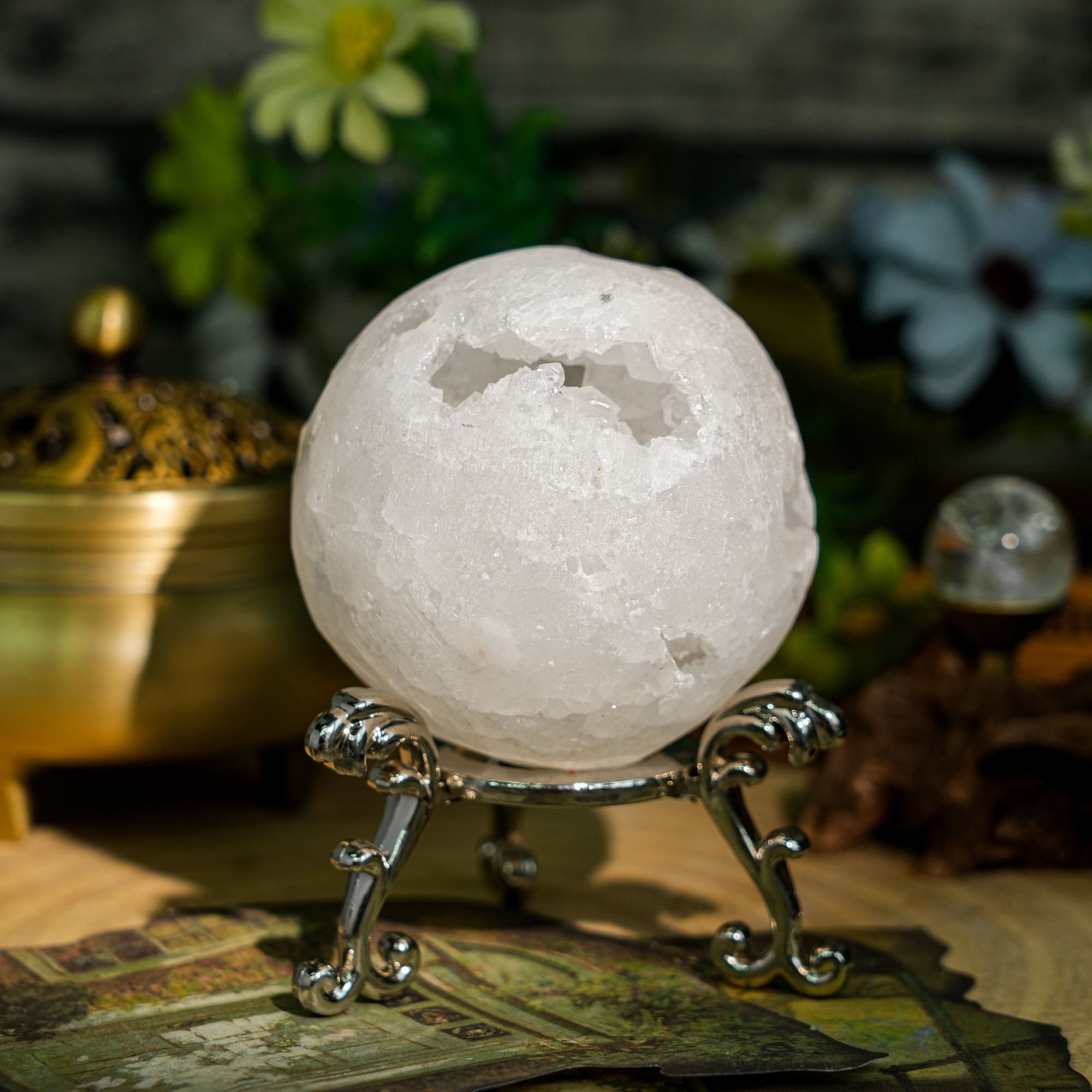 Clear Quartz Geode Sphere - helmsman - crystal