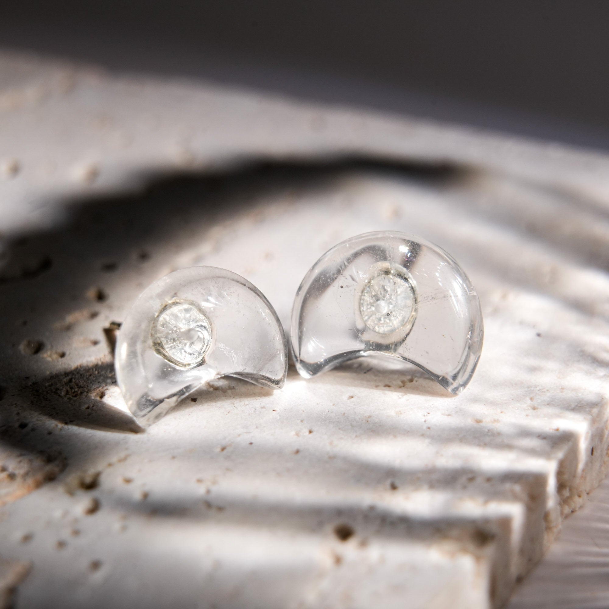 Clear Quartz Moon Earrings - helmsman - crystal