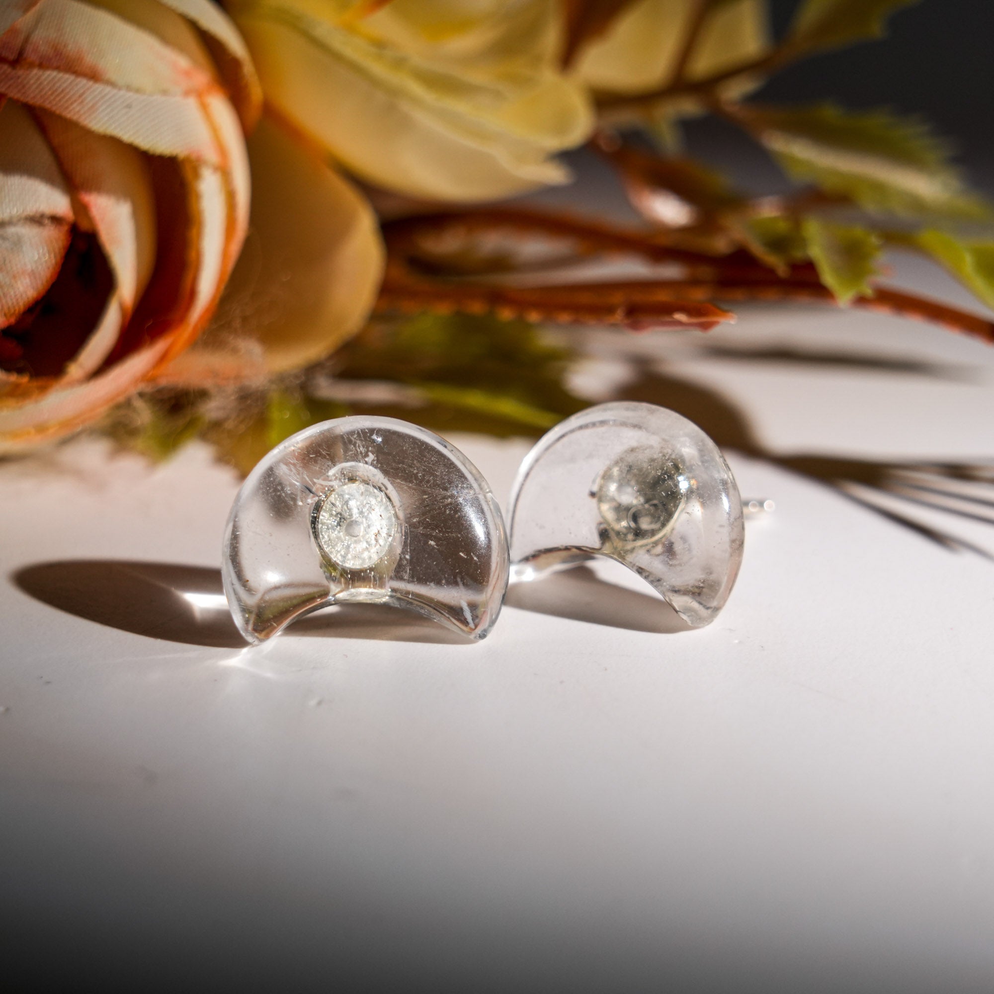 Clear Quartz Moon Earrings - helmsman - crystal
