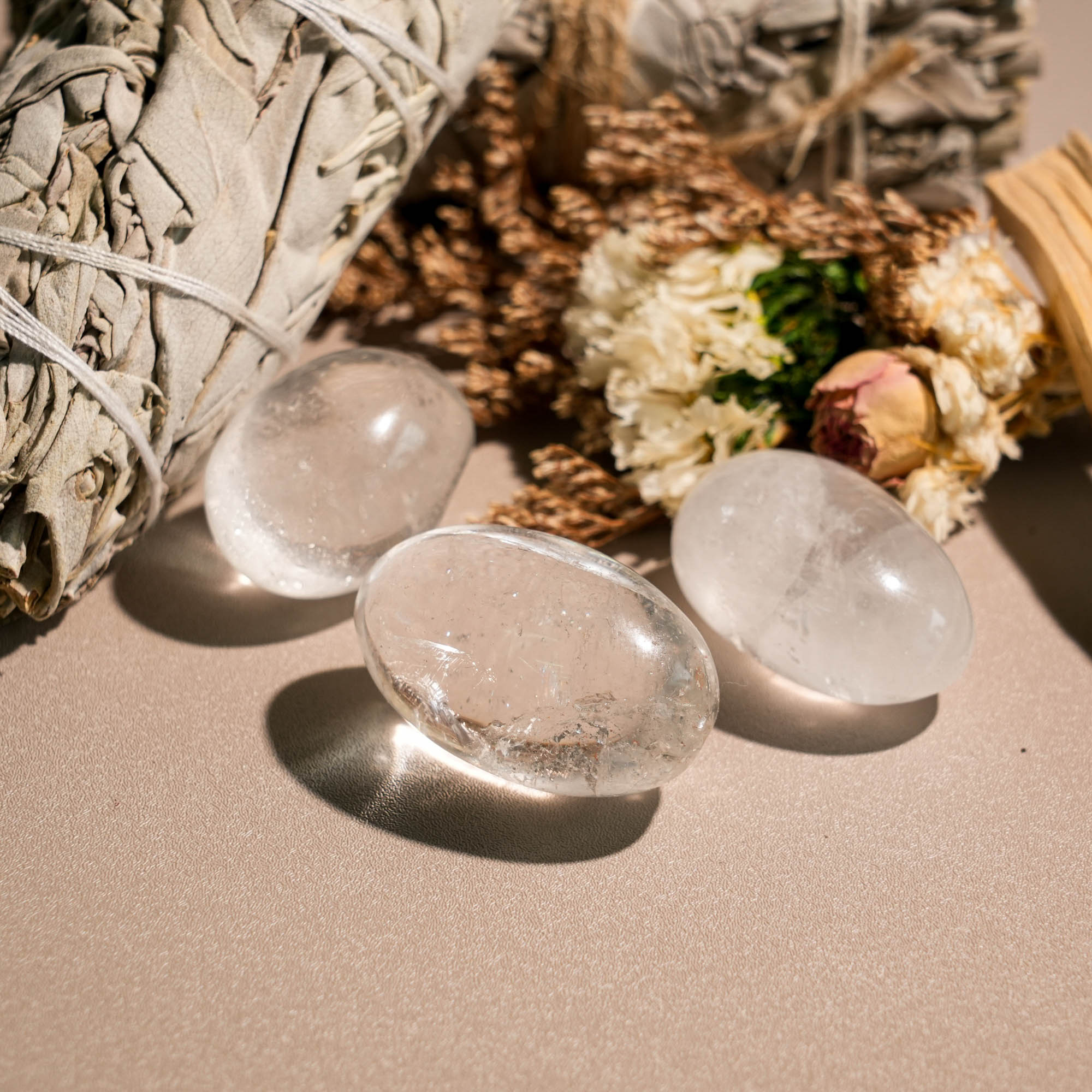Clear Quartz Tumbled Stone Set - helmsman - crystal