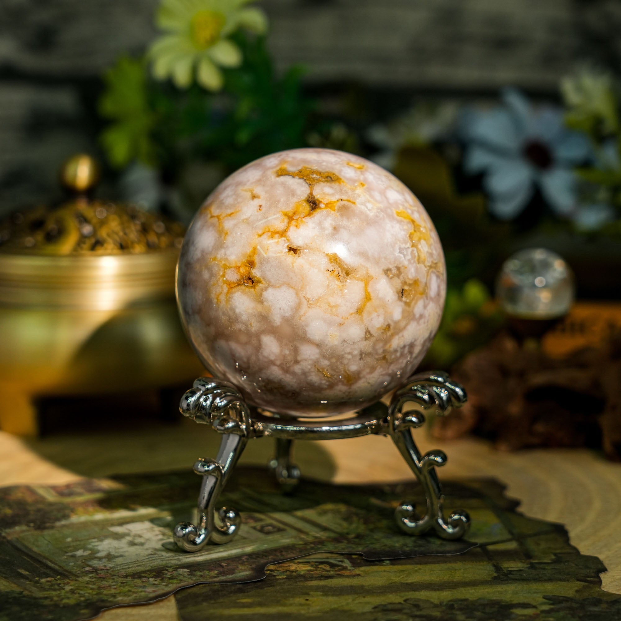 Flower Agate Sphere - helmsman - crystal