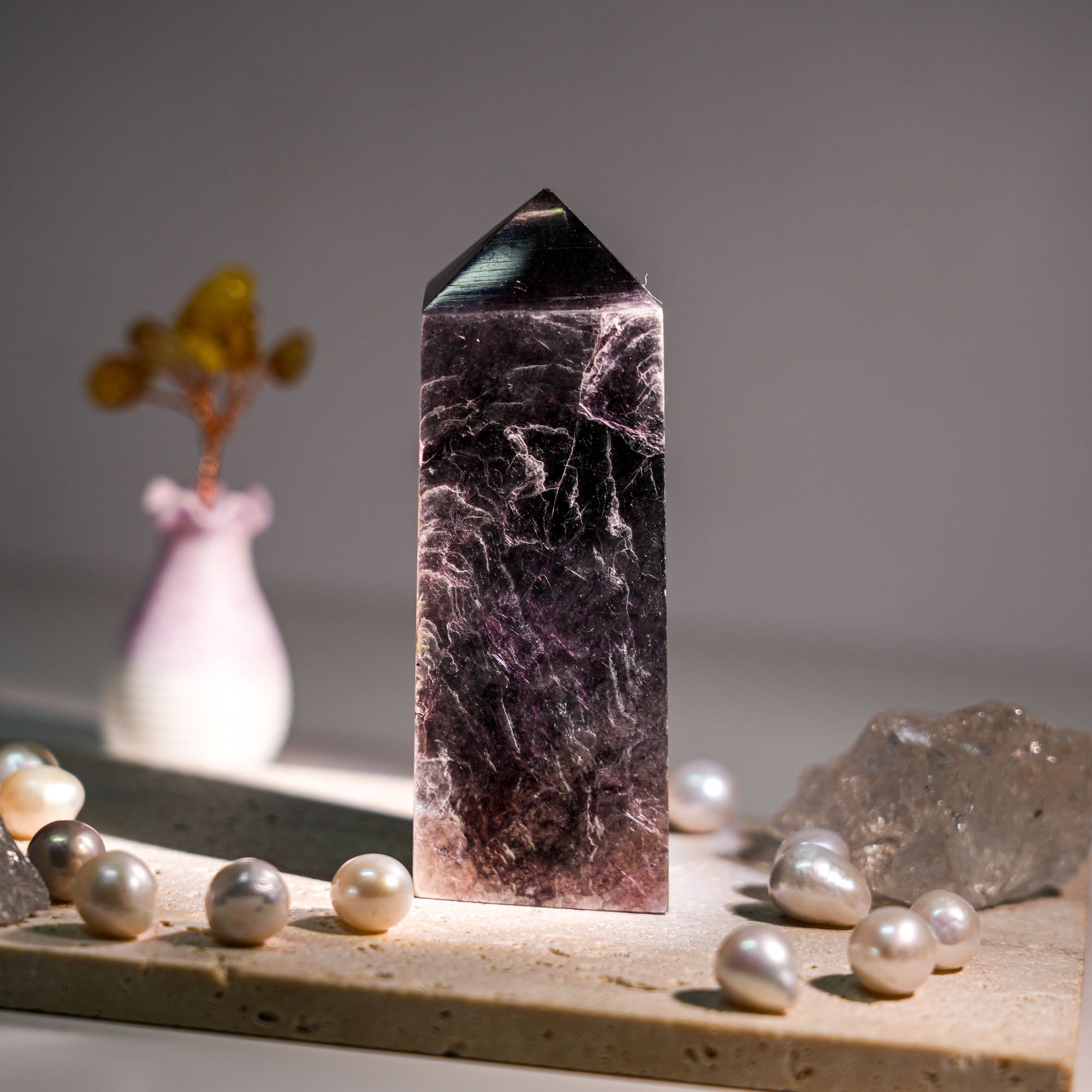 Gem Lepidolite Tower - helmsman - crystal